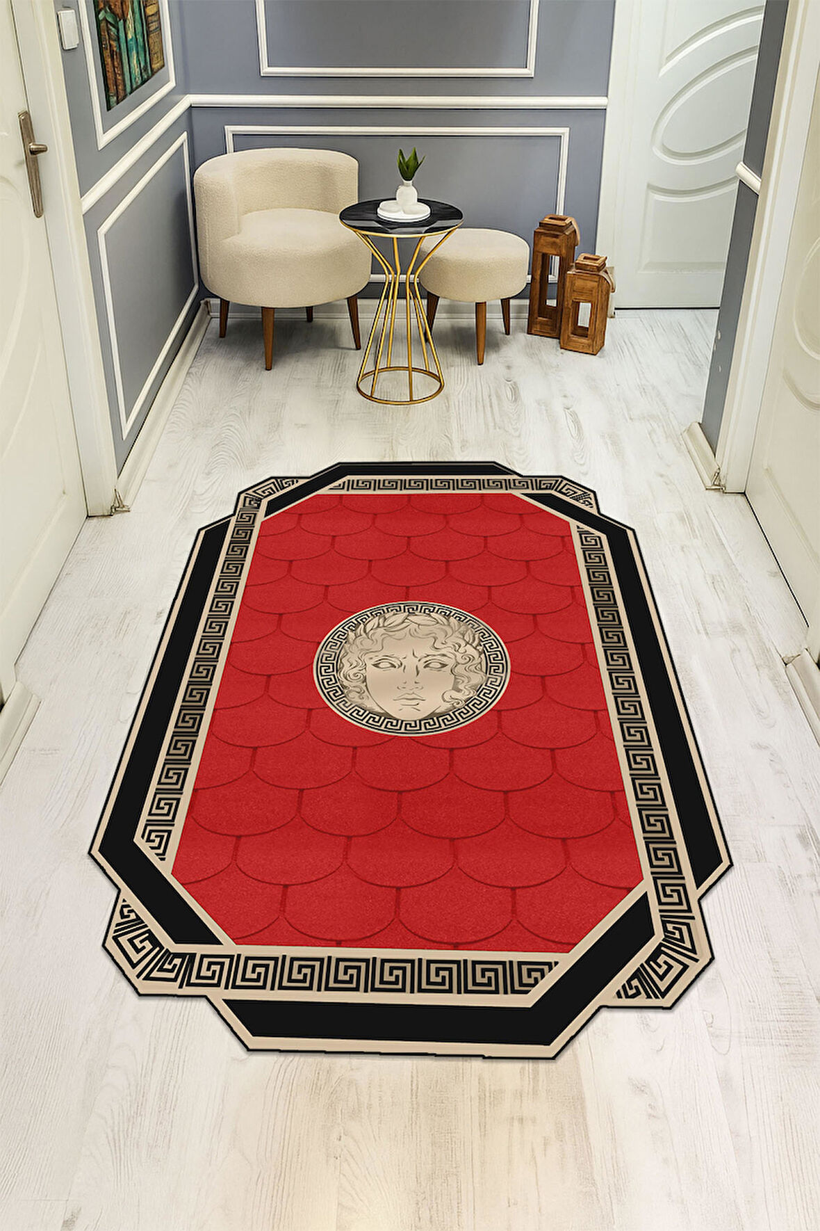 Modern Lazer Kesim Dijital Baskı Kaymaz Taban Halı H0852