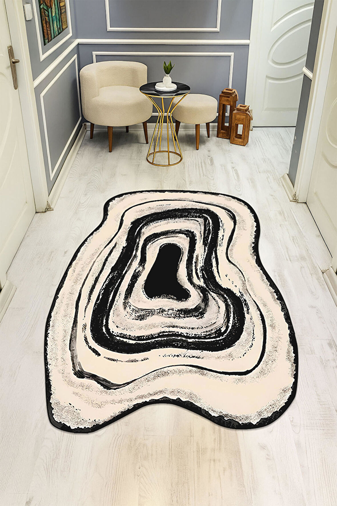 Modern Lazer Kesim Dijital Baskı Kaymaz Taban Halı H1022