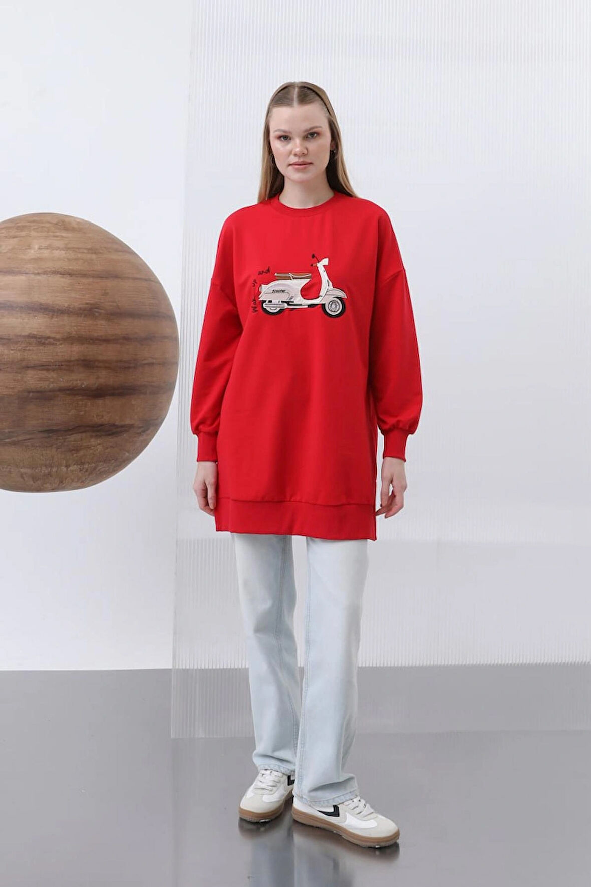 Puane  İki İplik Kumaş Scooter Nakış Detaylı Sweatshirt