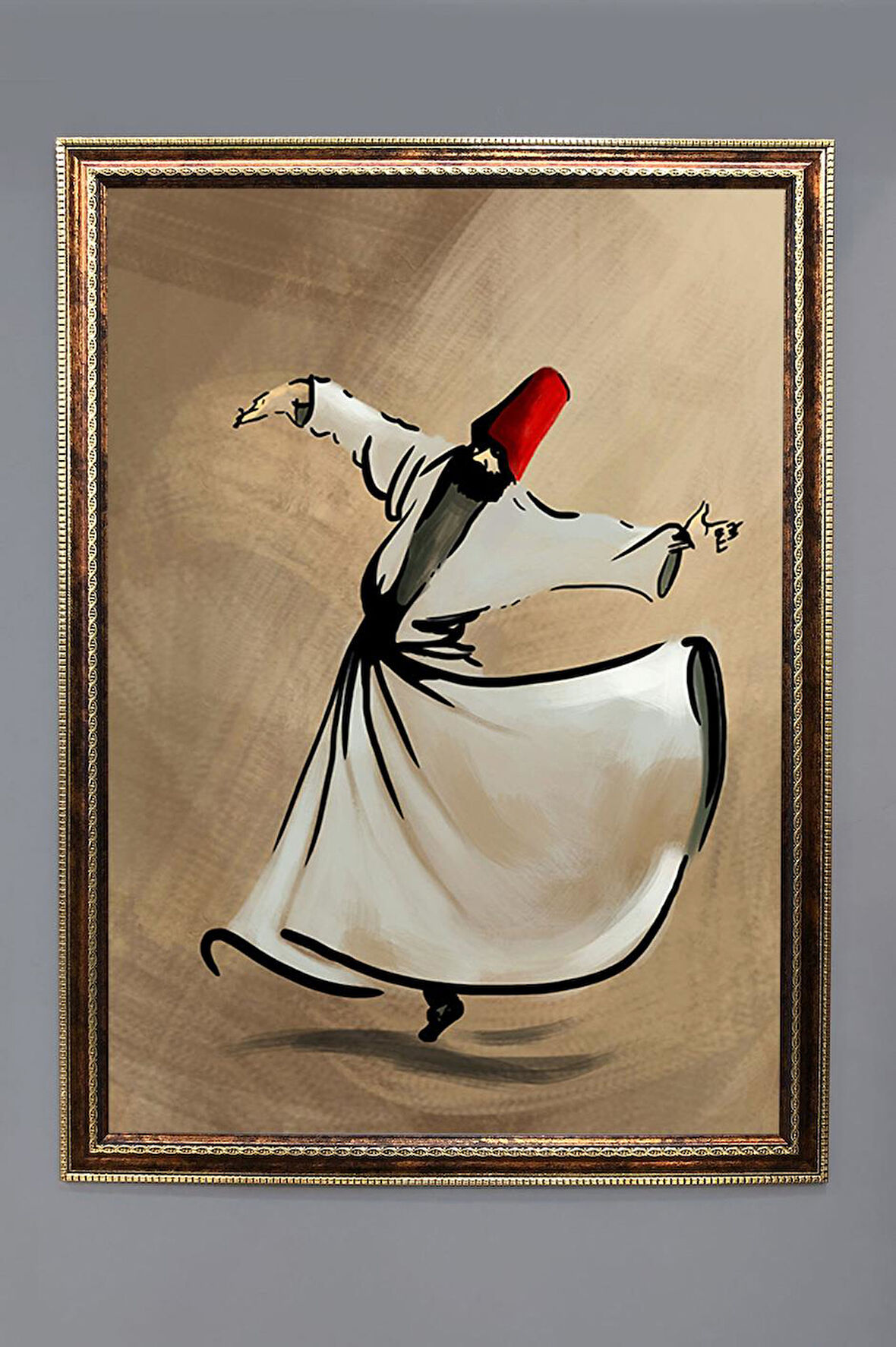 Semazen Desenli Dijital Baskılı Kadife Kumaş Çerçeveli Tablo TBL0040