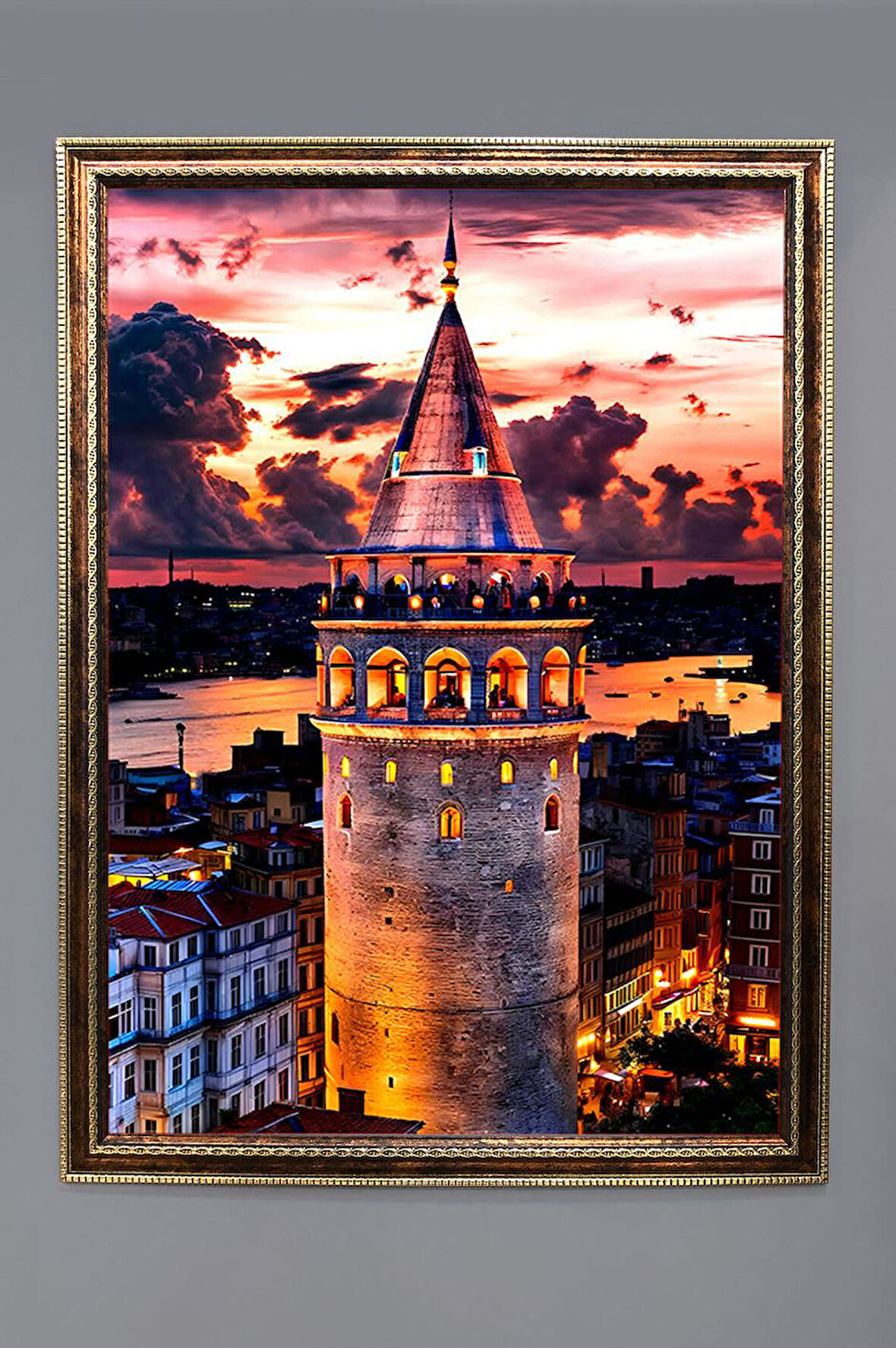 Galata Kulesi Desenli Dijital Baskılı Kadife Kumaş Çerçeveli Tablo TBL0053