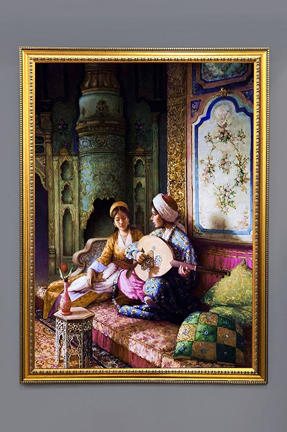 Ud Öğrenen Hanım Sultan Dijital Baskılı Kadife Kumaş Çerçeveli Tablo TBL0054