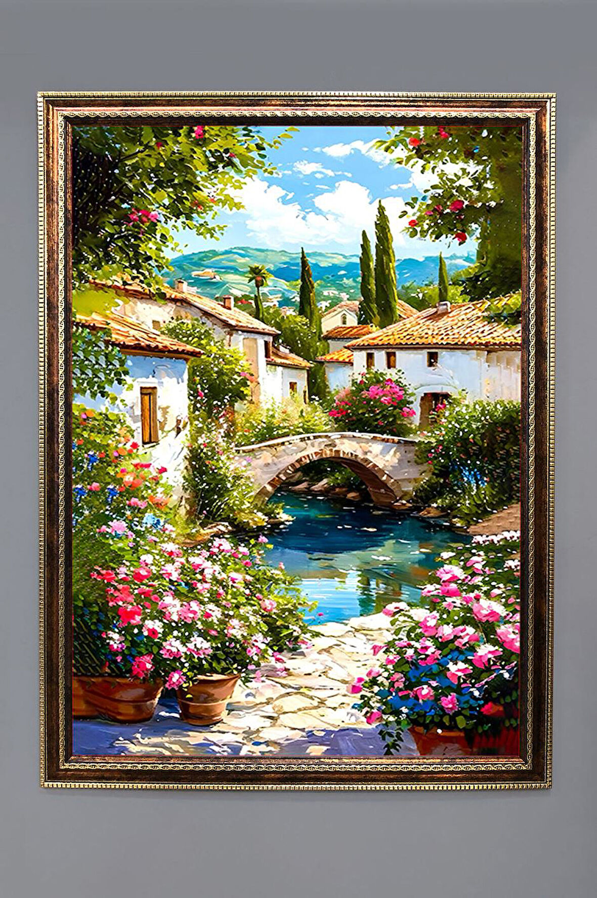 Manzara Temalı Dijital Baskılı Kadife Kumaş Çerçeveli Tablo TBL0058