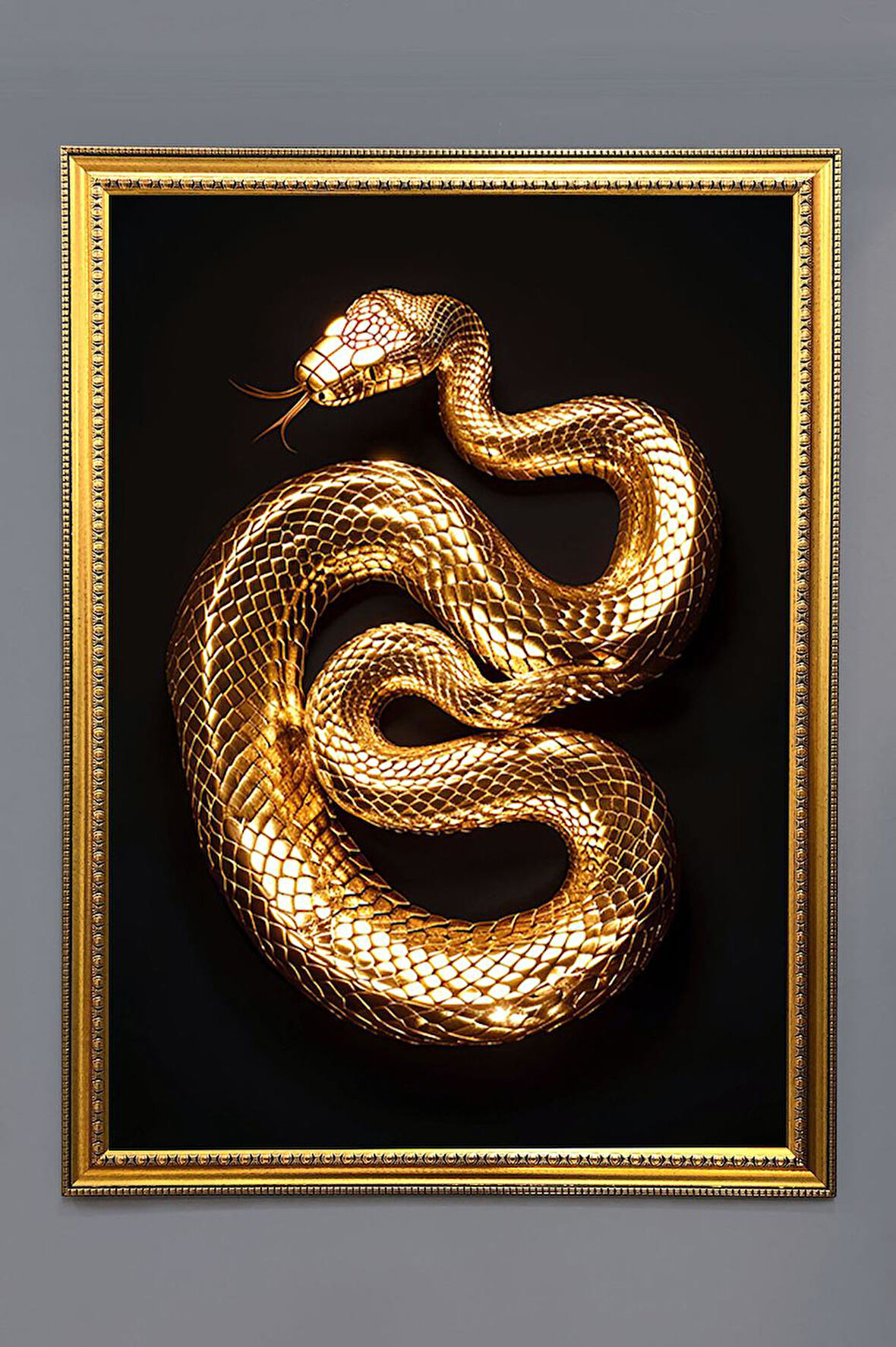 Yılan Figürlü Dijital Baskılı Kadife Kumaş Çerçeveli Tablo TBL0061