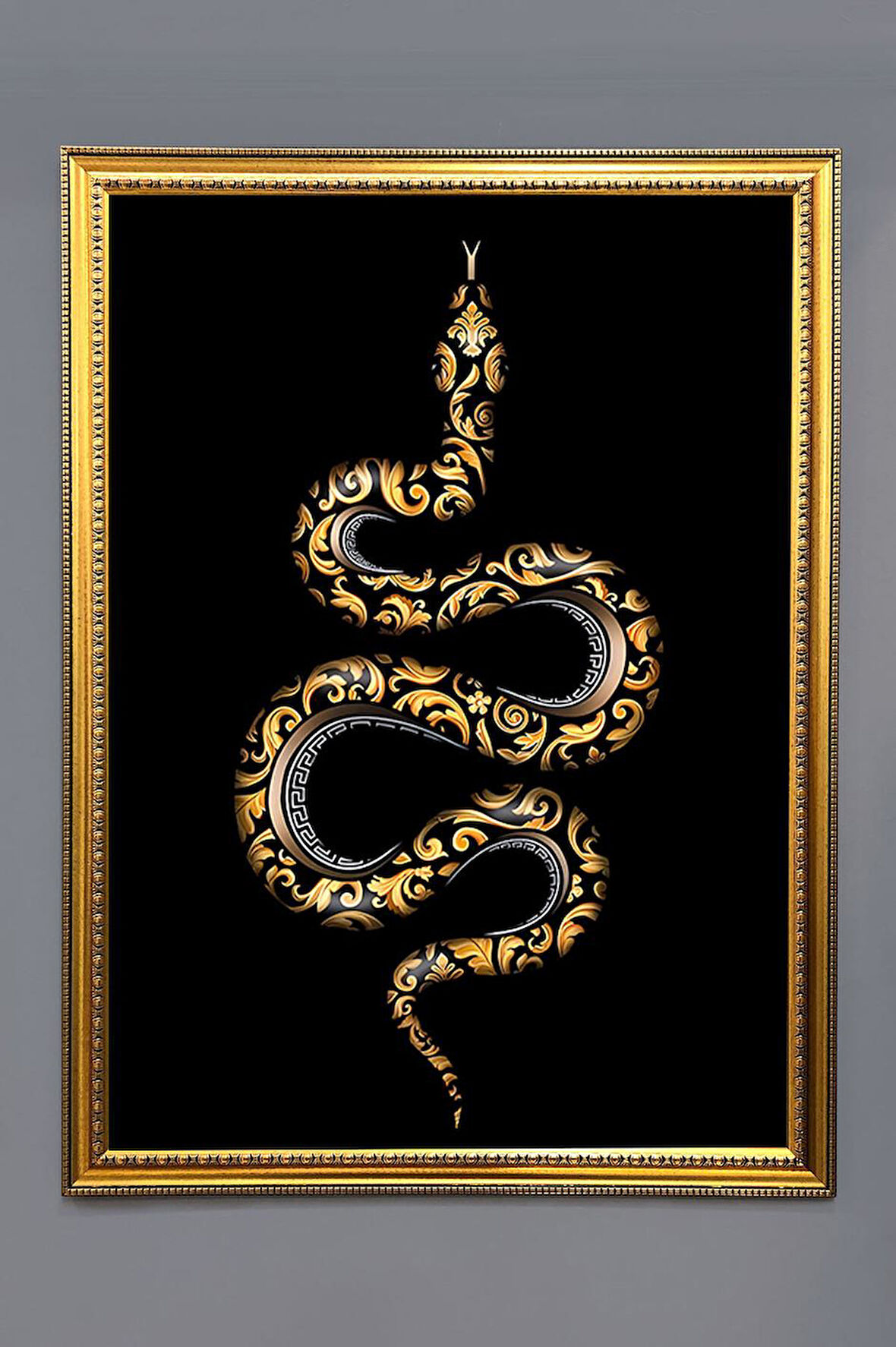 Yılan Figürlü Dijital Baskılı Kadife Kumaş Çerçeveli Tablo TBL0062