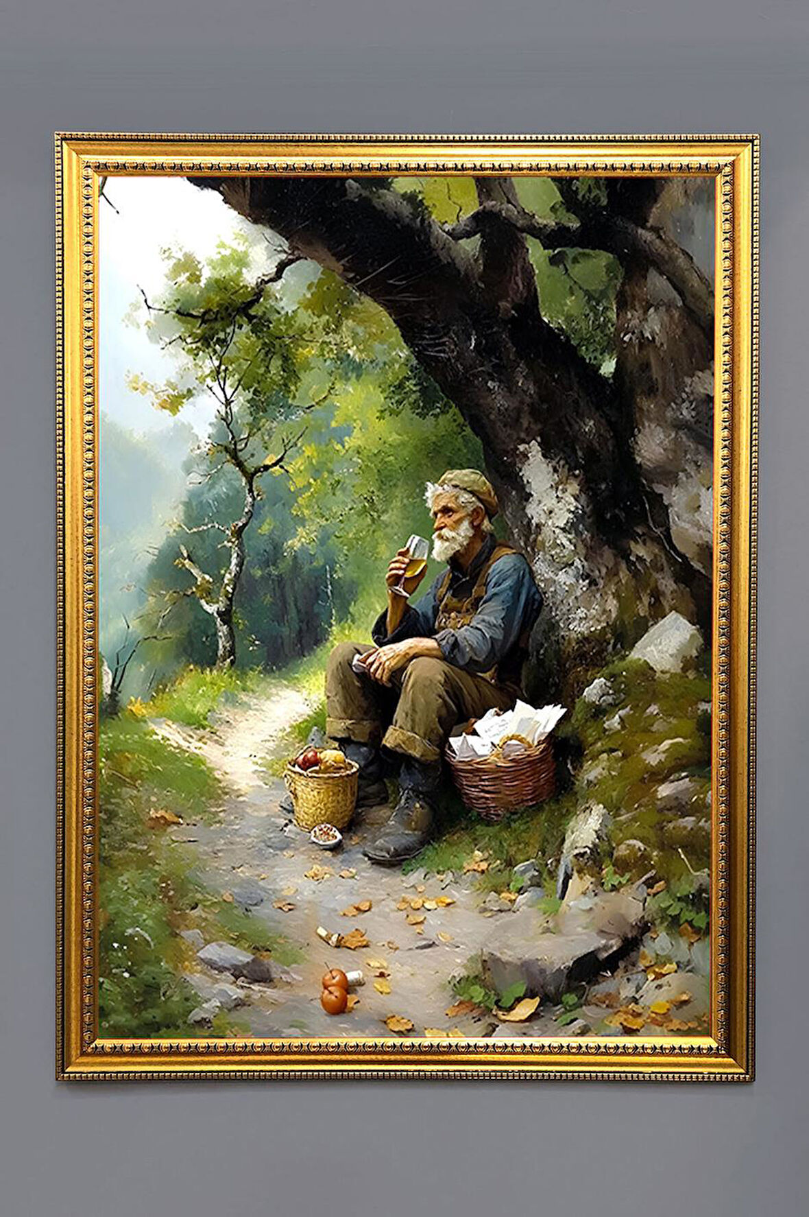 Ormanda Gezgin Adam Desenli Dijital Baskılı Kadife Kumaş Çerçeveli Tablo TBL0072