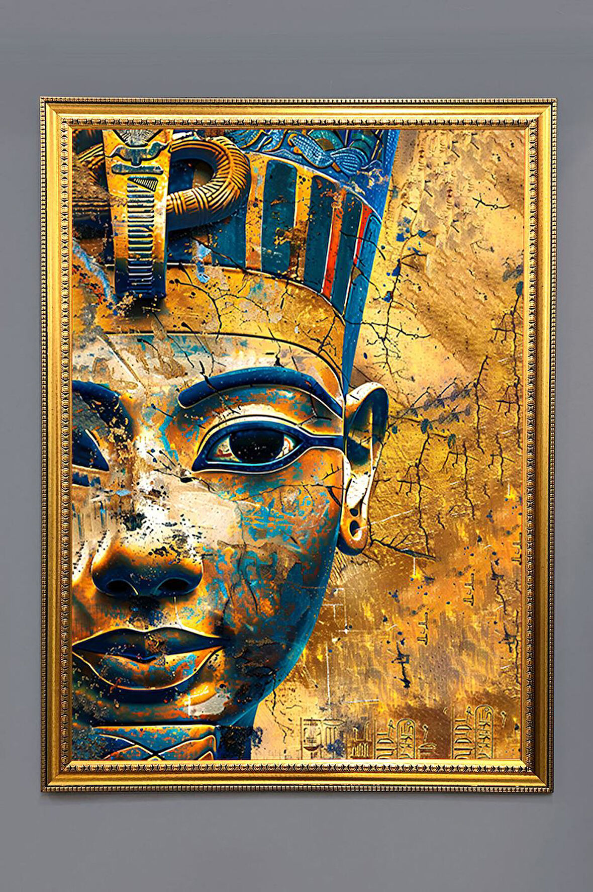 Antik Mısır Desenli Dijital Baskılı Kadife Kumaş Çerçeveli Tablo TBL0079