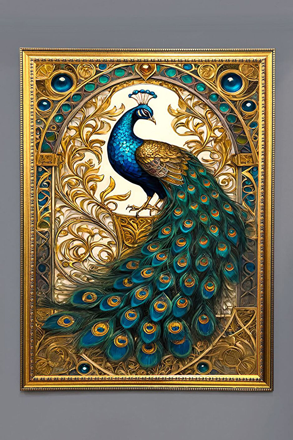 Tavuskuşu Desenli Dijital Baskılı Kadife Kumaş Çerçeveli Tablo TBL0082