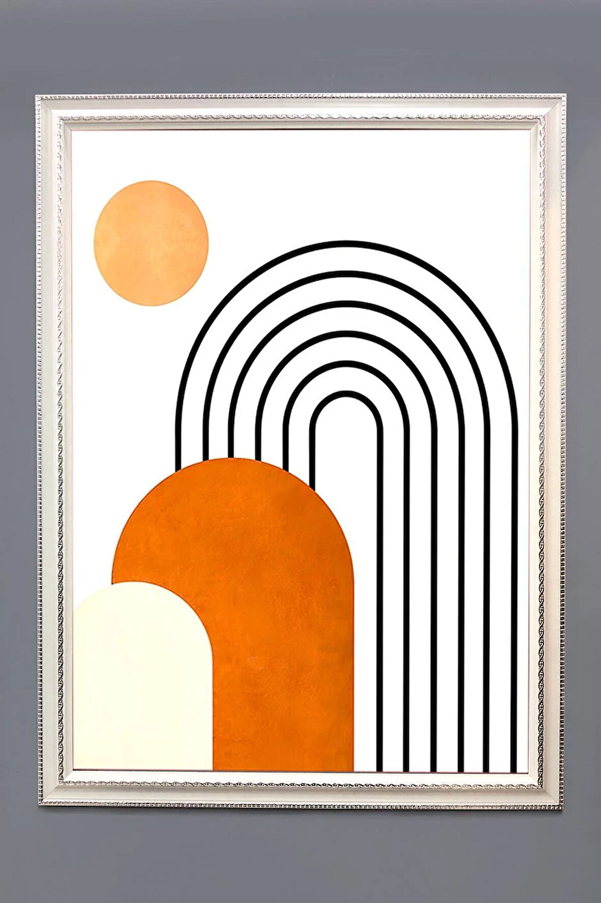 Soyut Boho Geometrik Desenli Dijital Baskılı Kadife Kumaş Çerçeveli Tablo TBL0088