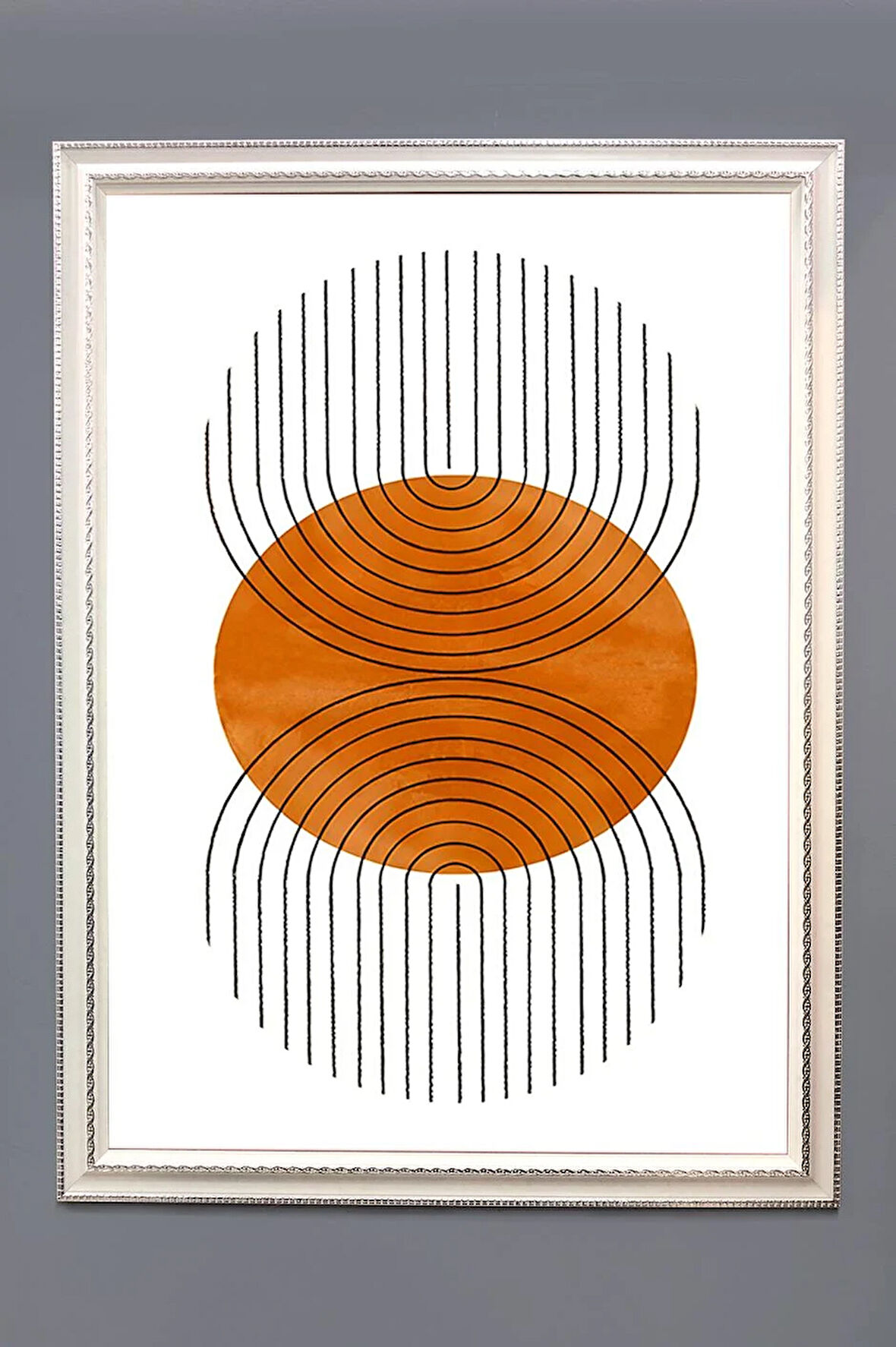 Soyut Boho Geometrik Desenli Dijital Baskılı Kadife Kumaş Çerçeveli Tablo TBL0089