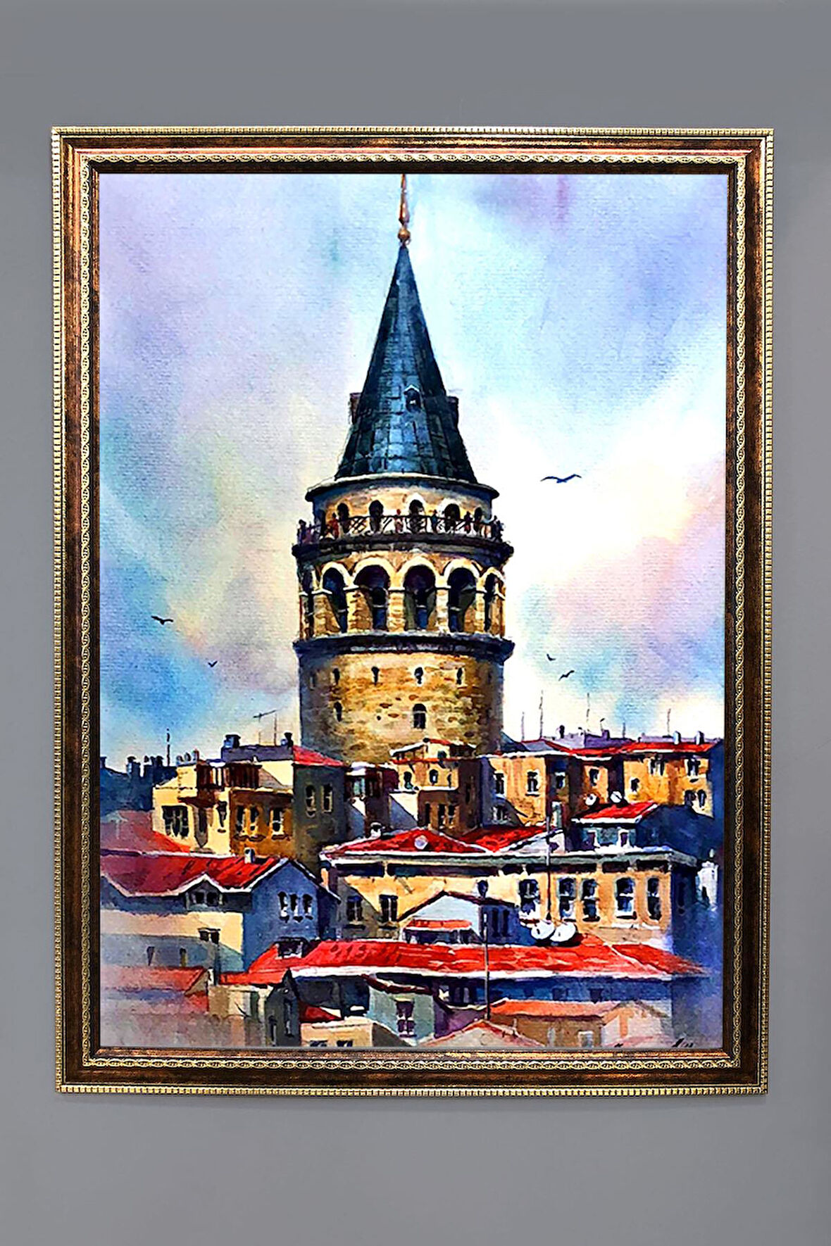 Galata Kulesi Desenli Dijital Baskılı Kadife Kumaş Çerçeveli Tablo TBL0017