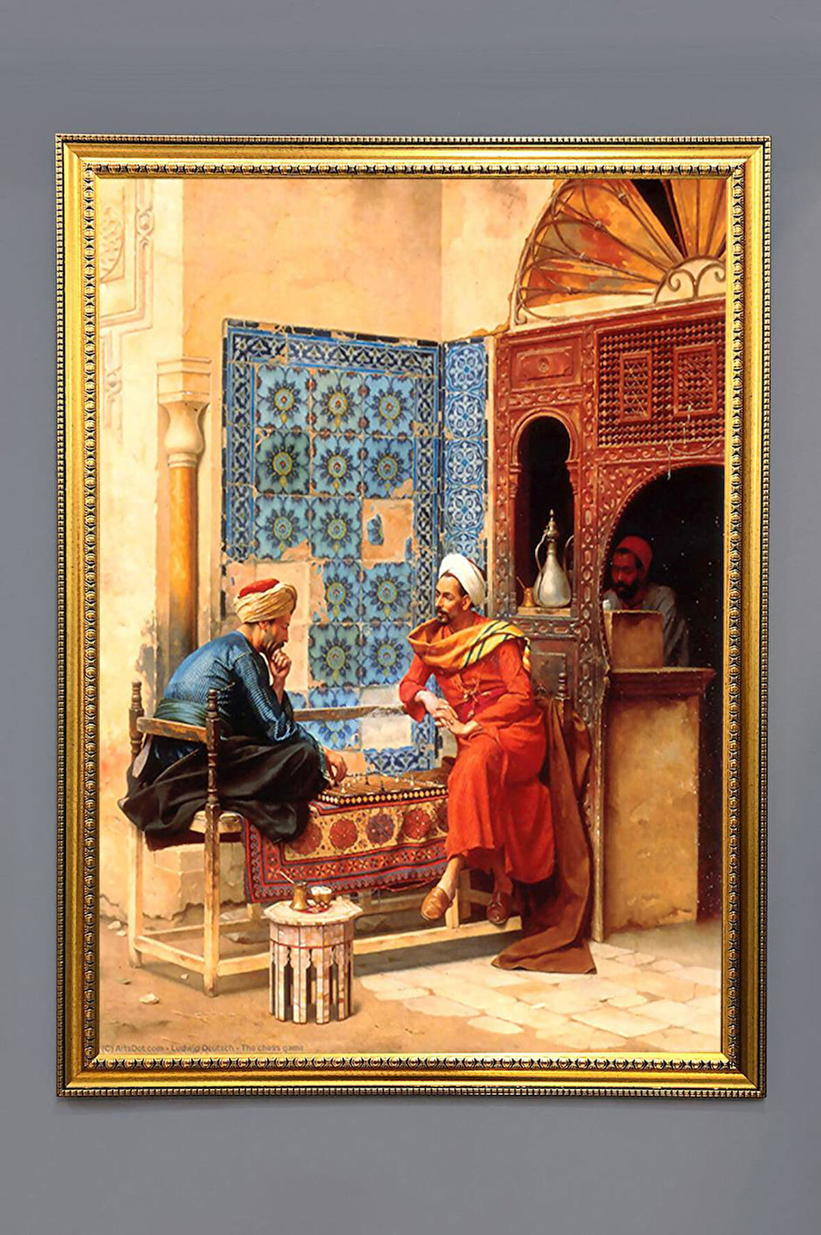 Satranç Oynayanlar Desenli Dijital Baskılı Kadife Kumaş Çerçeveli Tablo TBL0023