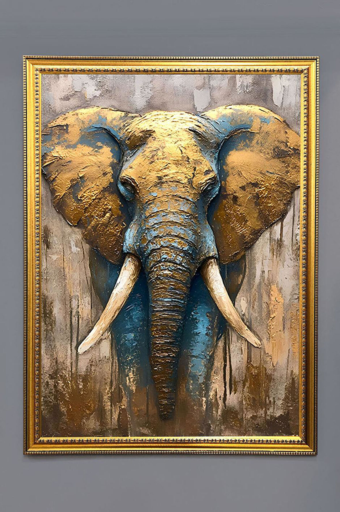 Dekoratif Fil Desenli Dijital Baskılı Kadife Kumaş Çerçeveli Tablo TBL0030