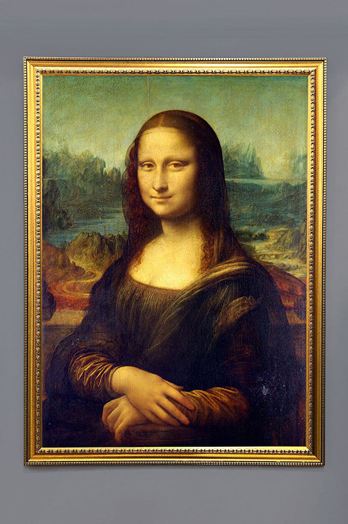 Mona Lisa Desenli Dijital Baskılı Kadife Kumaş Çerçeveli Tablo TBL0033