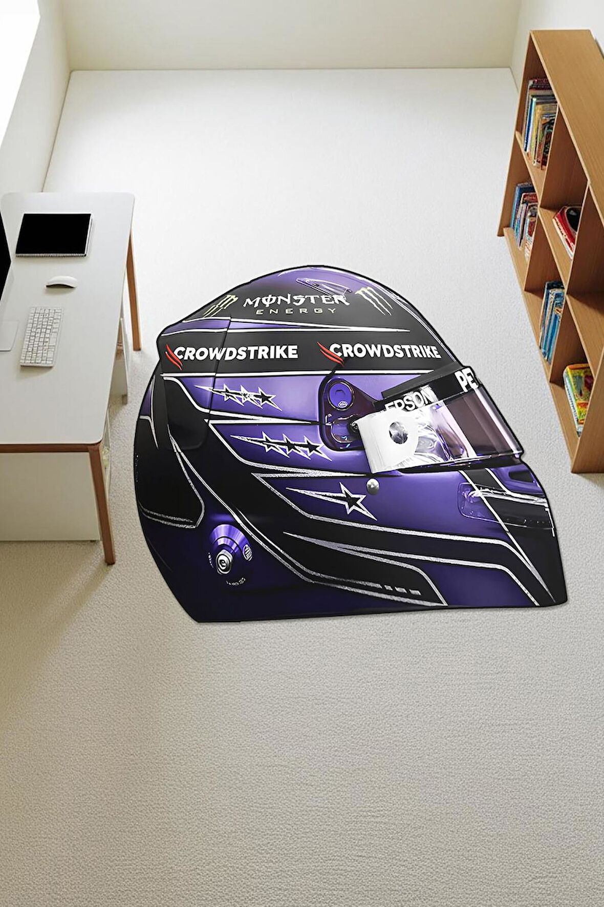 Motor Kaskı Deseni Lazer Kesim Dijital Baskı Kaymaz Taban Halı H1016