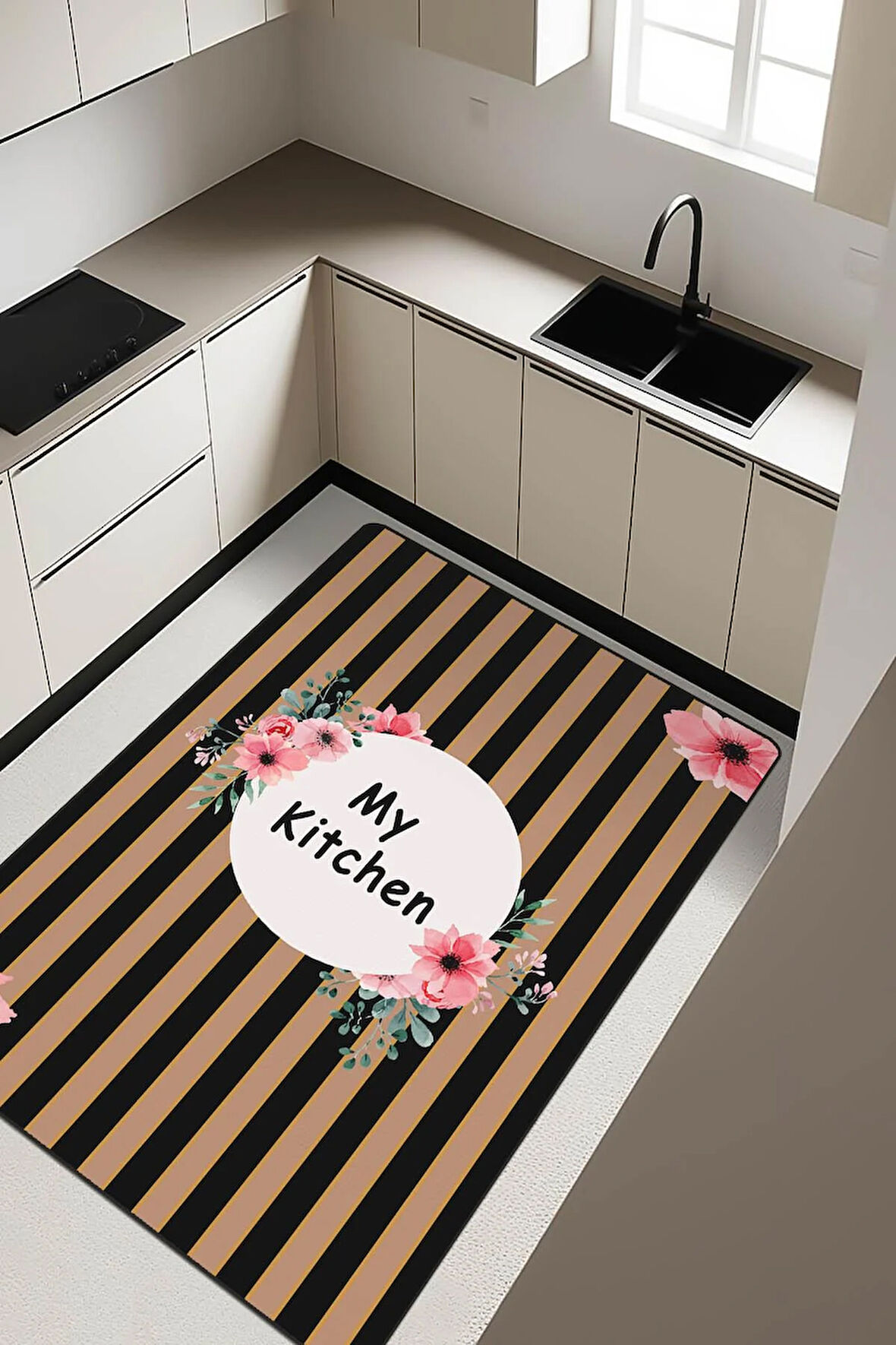 My Kitchen Desenli Dijital Baskı Kaymaz Taban Mutfak Halısı H0045