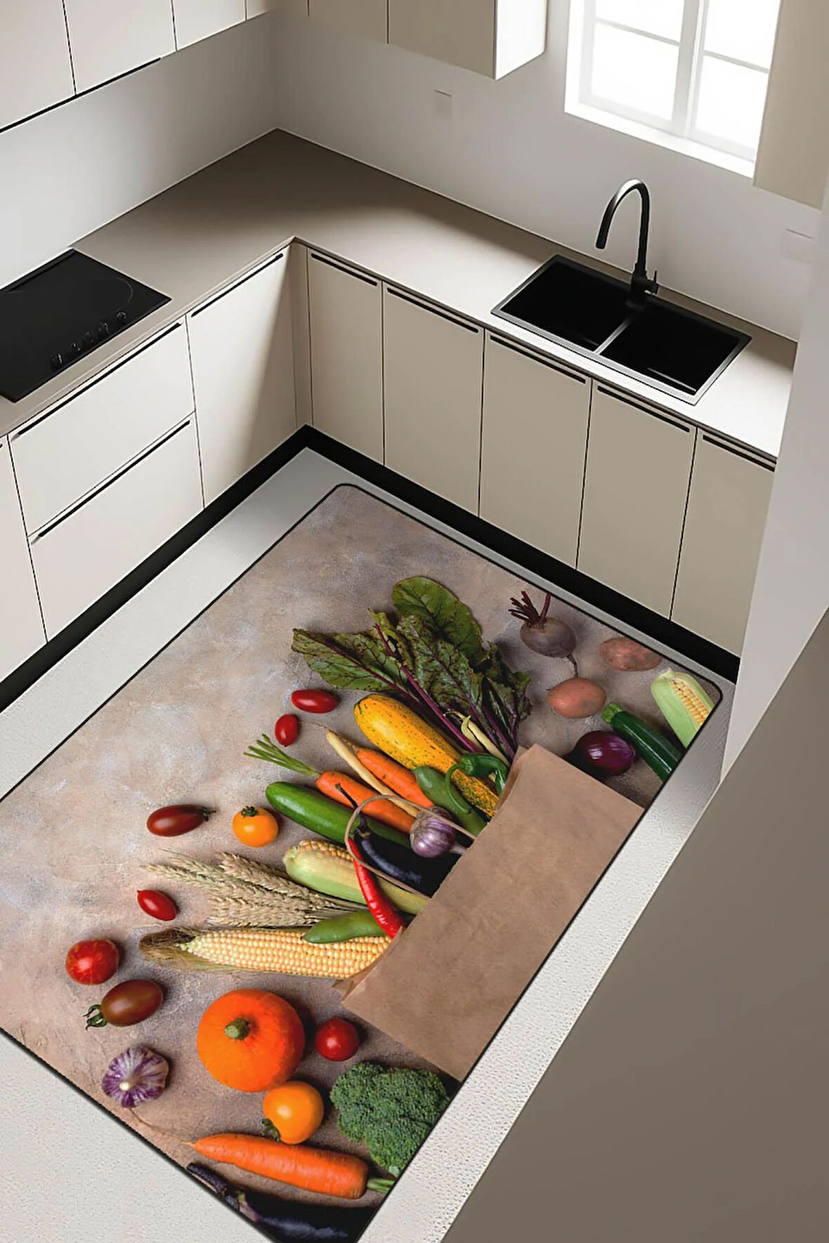 Mutfak Tezgahı Desenli Dijital Baskı Kaymaz Taban Mutfak Halısı H0059