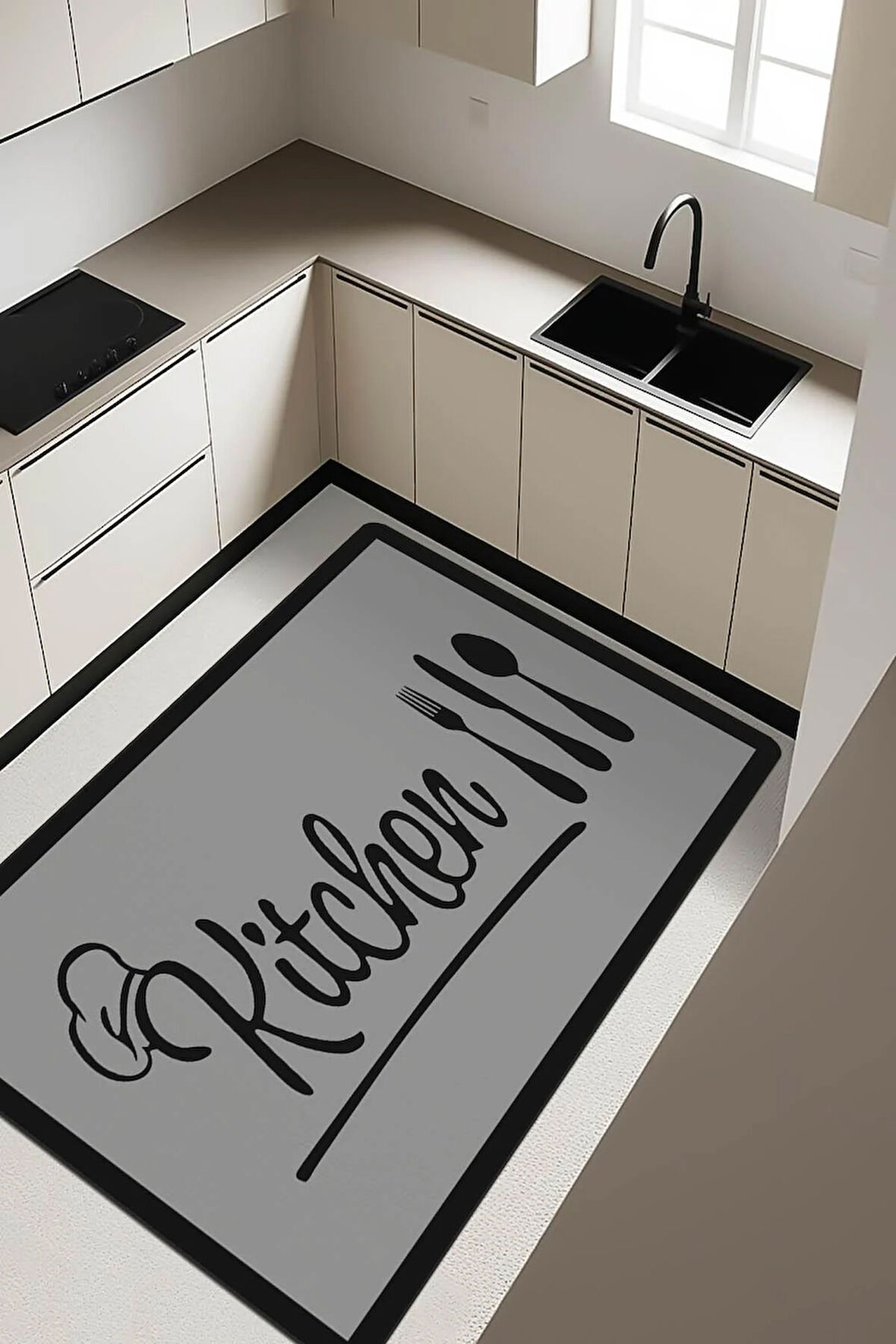 Kitchen Desenli Dijital Baskı Kaymaz Taban Mutfak Halısı H0061