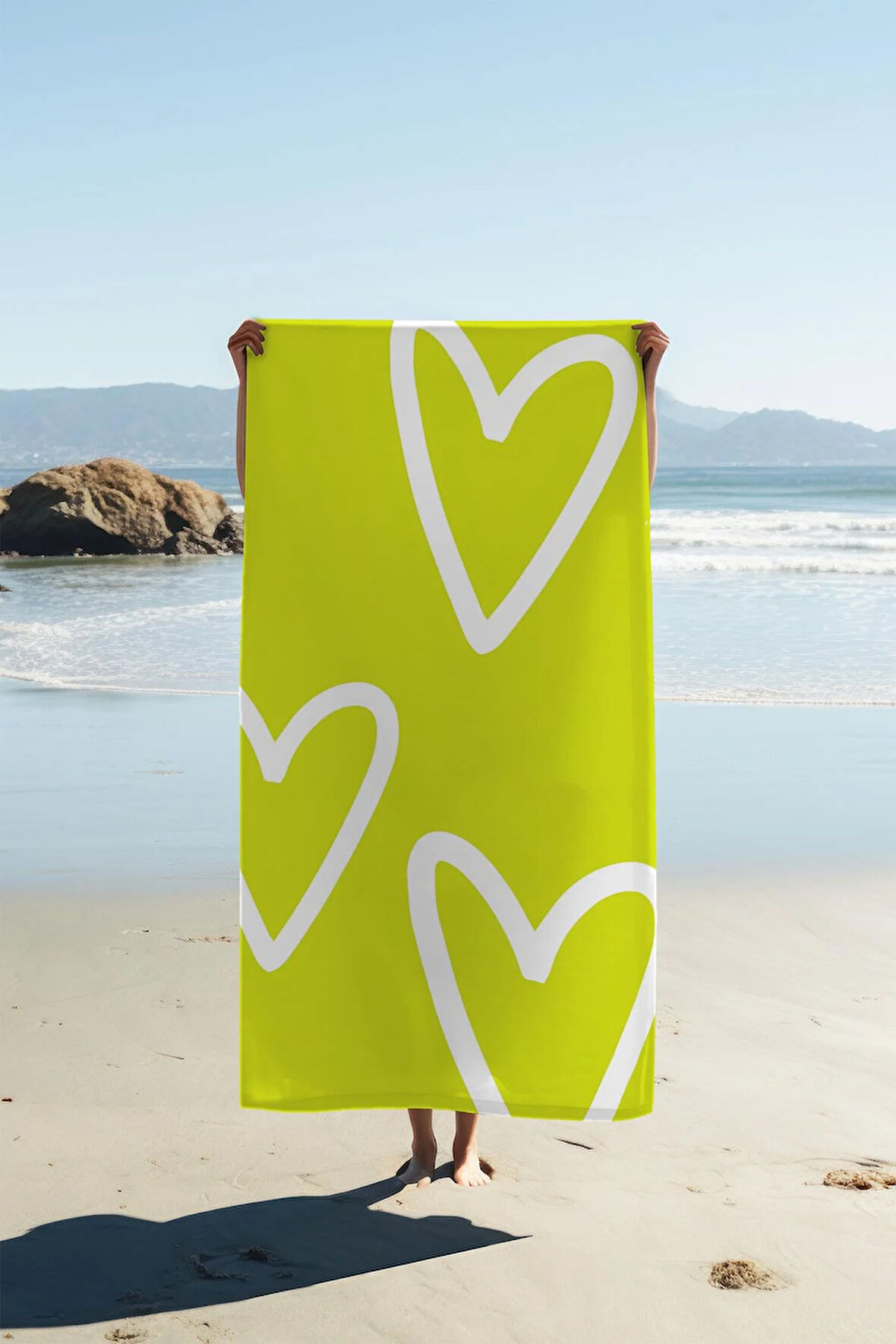 Dijital Baskı Plaj Deniz Havlusu Kalpli Desen Peştamal HVL0195