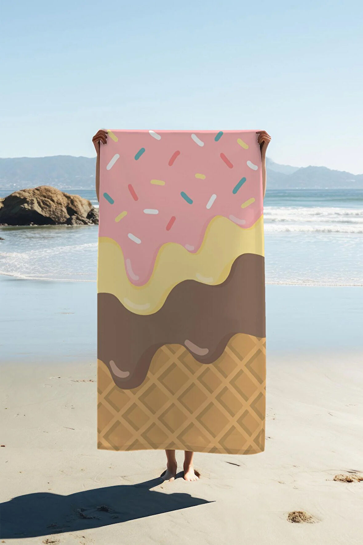 Dijital Baskı Plaj Deniz Havlusu Dondurma Desenli Peştamal HVL0201