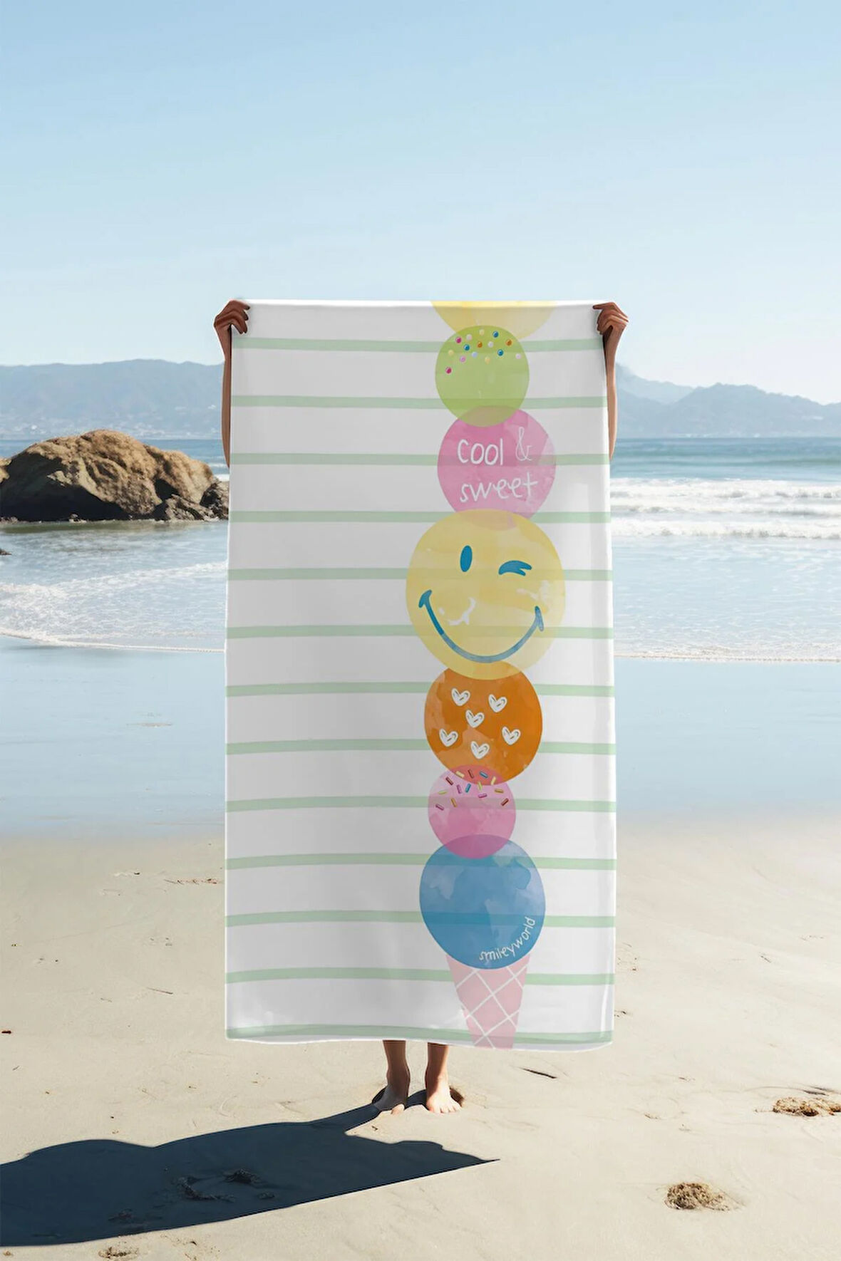 Dijital Baskı Plaj Deniz Havlusu Emoji Desenli Peştamal HVL0202