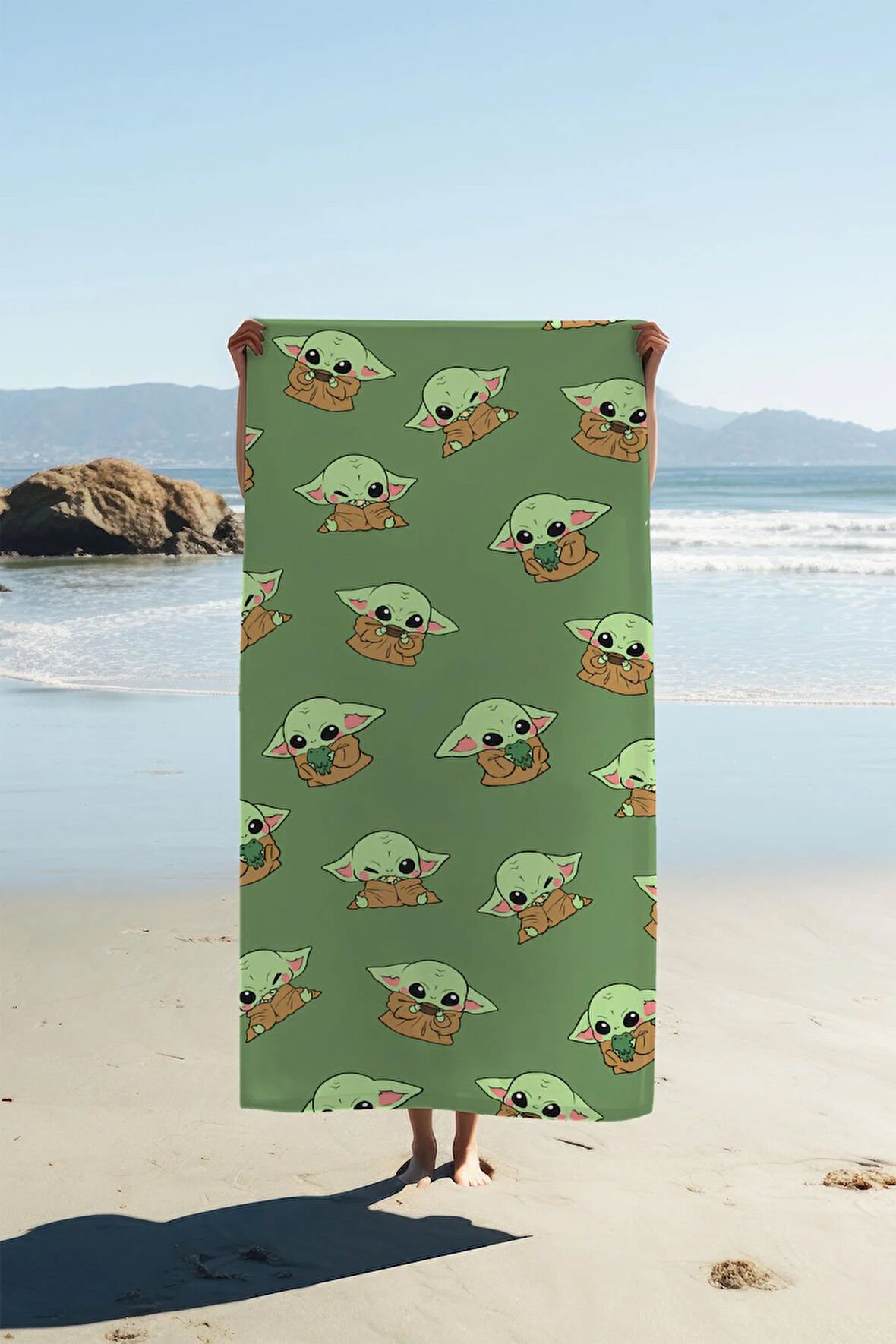 Dijital Baskı Plaj Deniz Havlusu Baby Yoda Desenli Peştamal HVL0204