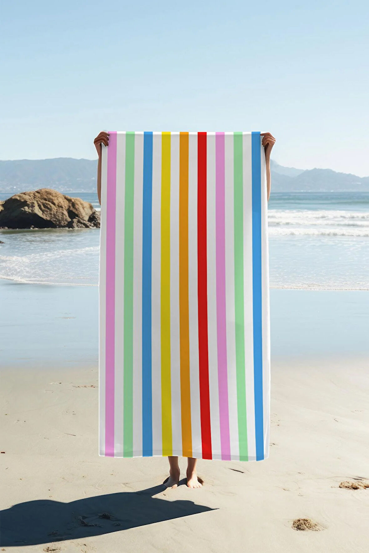 Dijital Baskı Plaj Deniz Havlusu Renkli Çizgiler Desenli Peştamal HVL0205