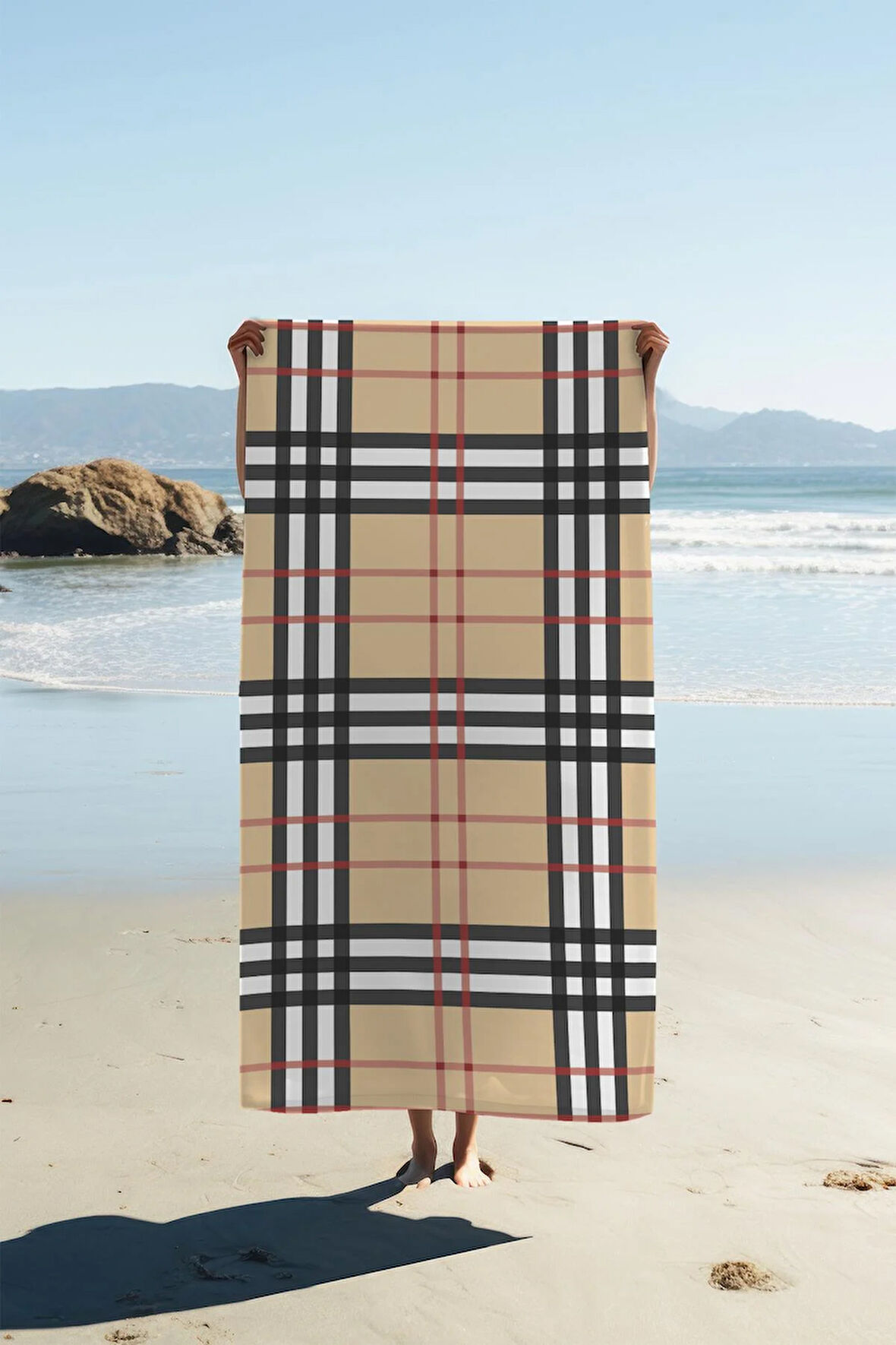 Dijital Baskı Plaj Deniz Havlusu Ekose Desenli Peştamal HVL0207