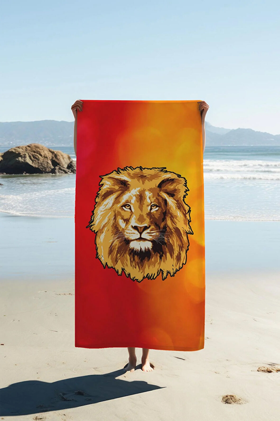 Dijital Baskı Plaj Deniz Havlusu Genç Sportif Aslan Desen Peştamal HVL0236
