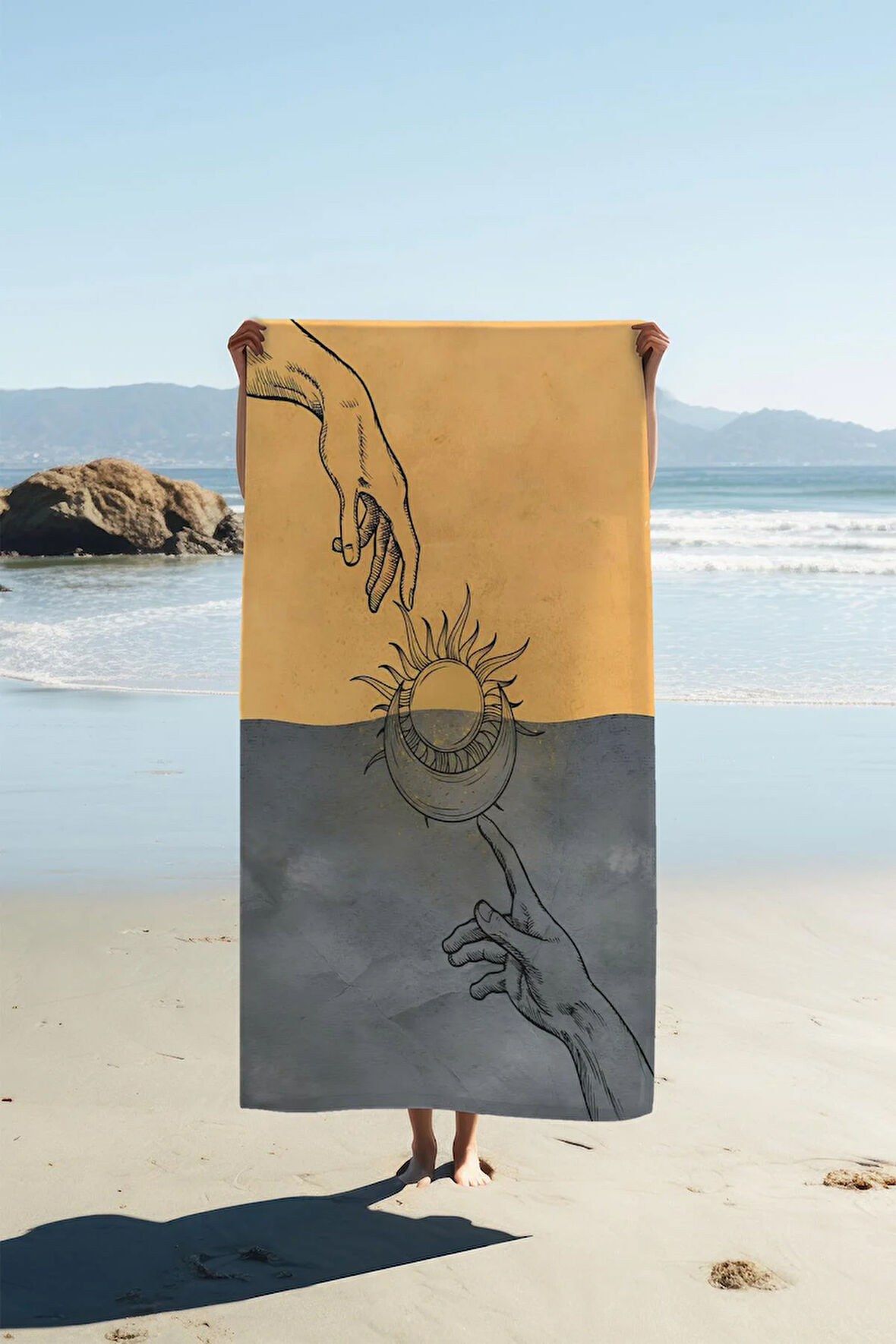 Dijital Baskı Plaj Deniz Havlusu Ay ve Yıldız Desenli Peştamal HVL0147