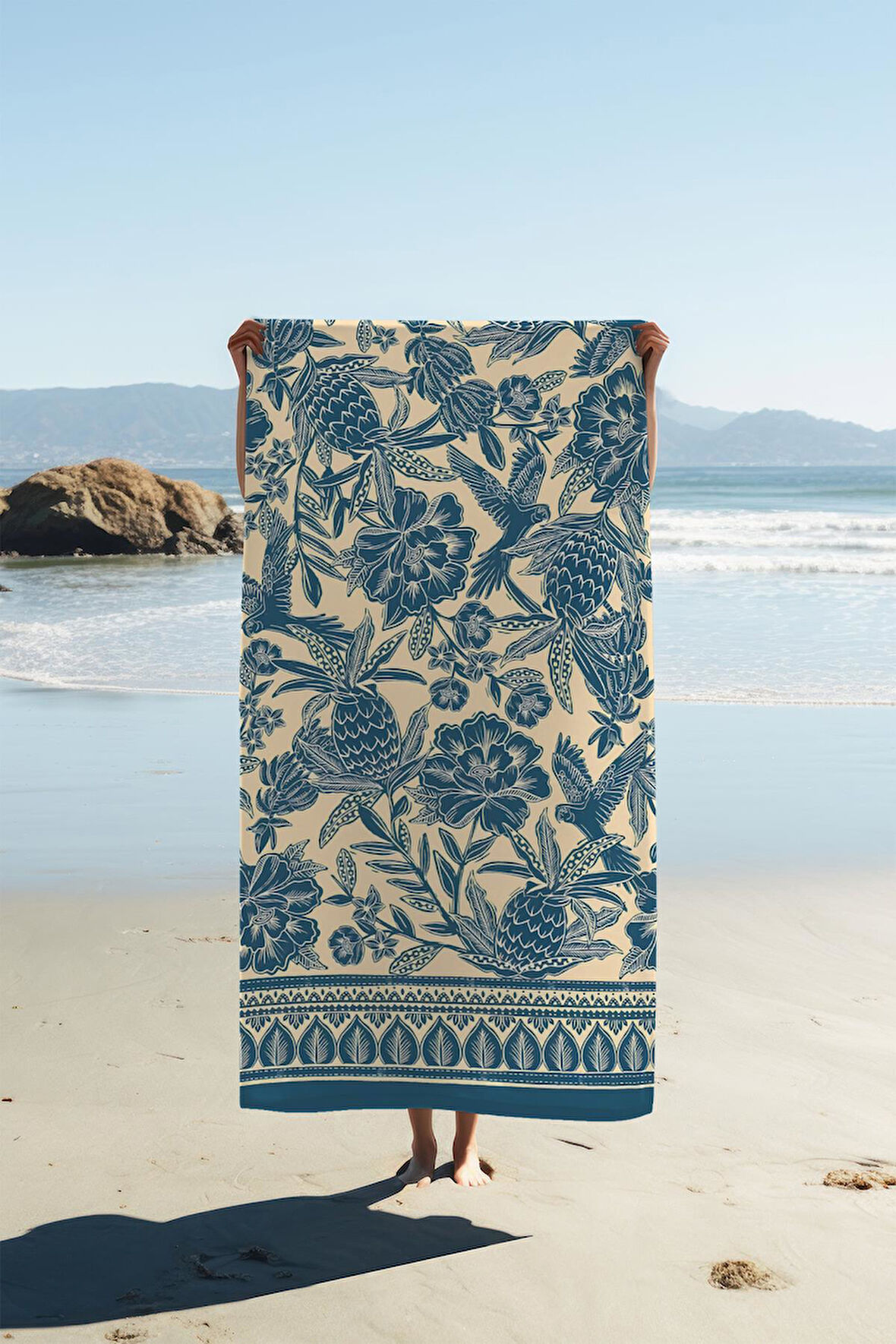 Dijital Baskı Plaj Deniz Havlusu Modern Bacı Milano Desenli Peştamal HVL0155