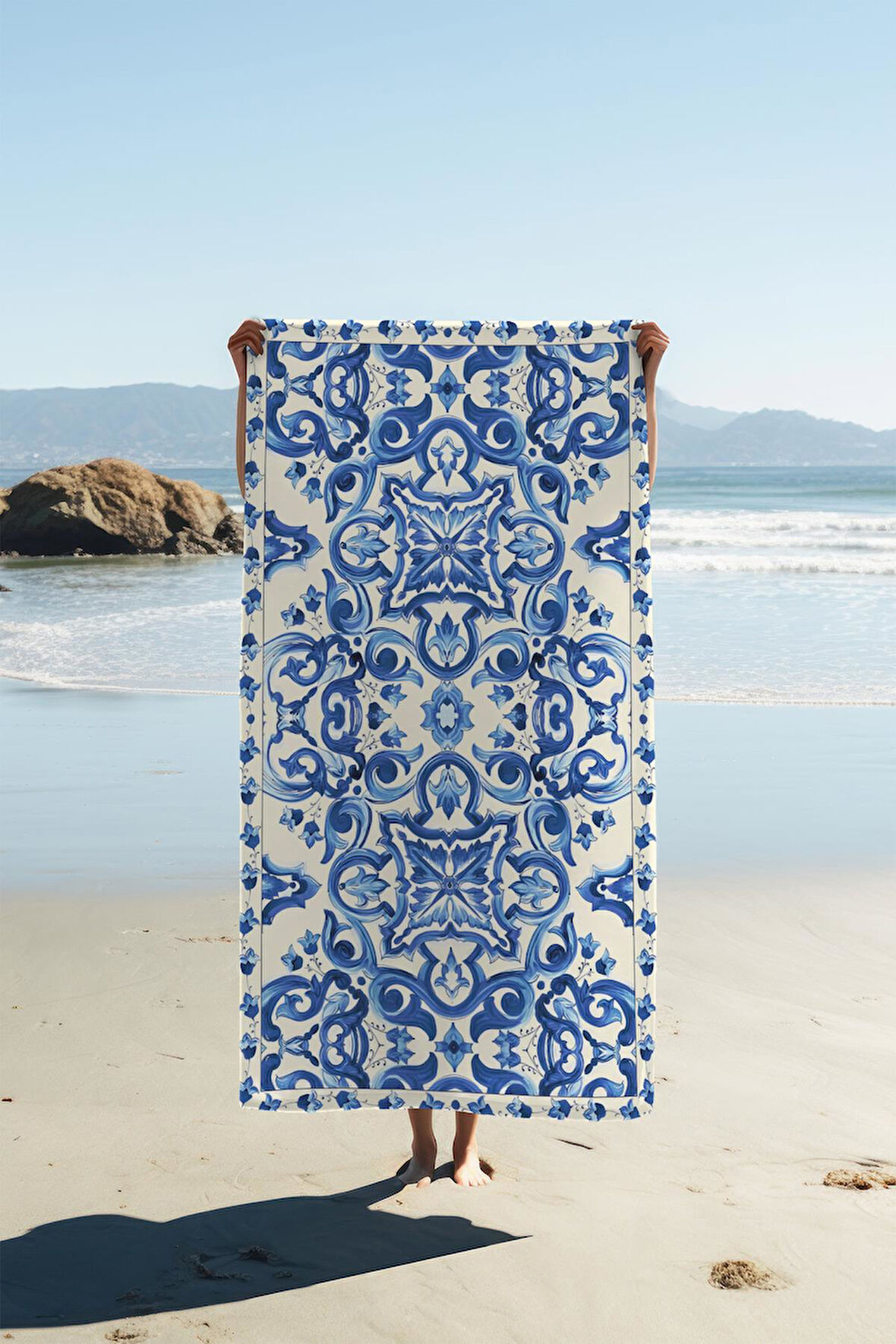 Dijital Baskı Plaj Deniz Havlusu Modern Bacı Milano Desenli Peştamal HVL0156