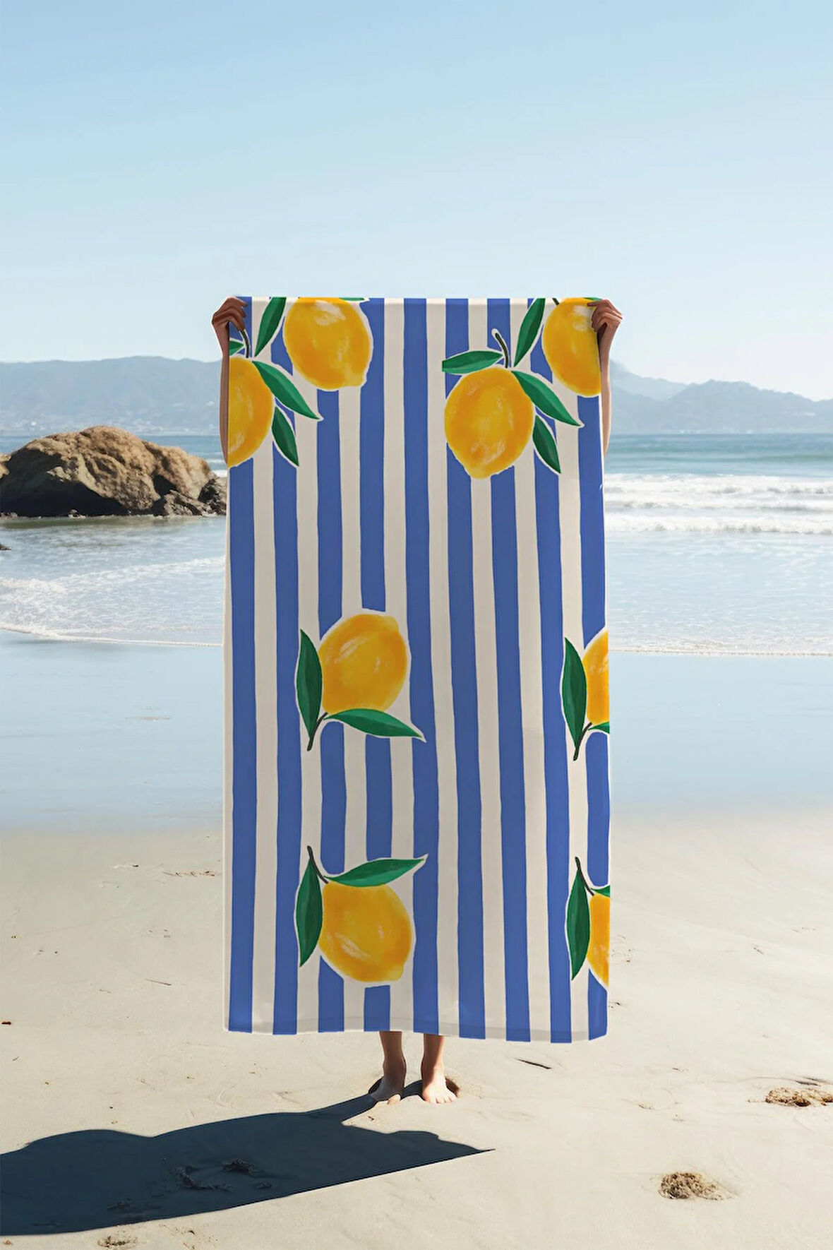 Dijital Baskı Plaj Deniz Havlusu Limon Desenli Peştamal HVL0159