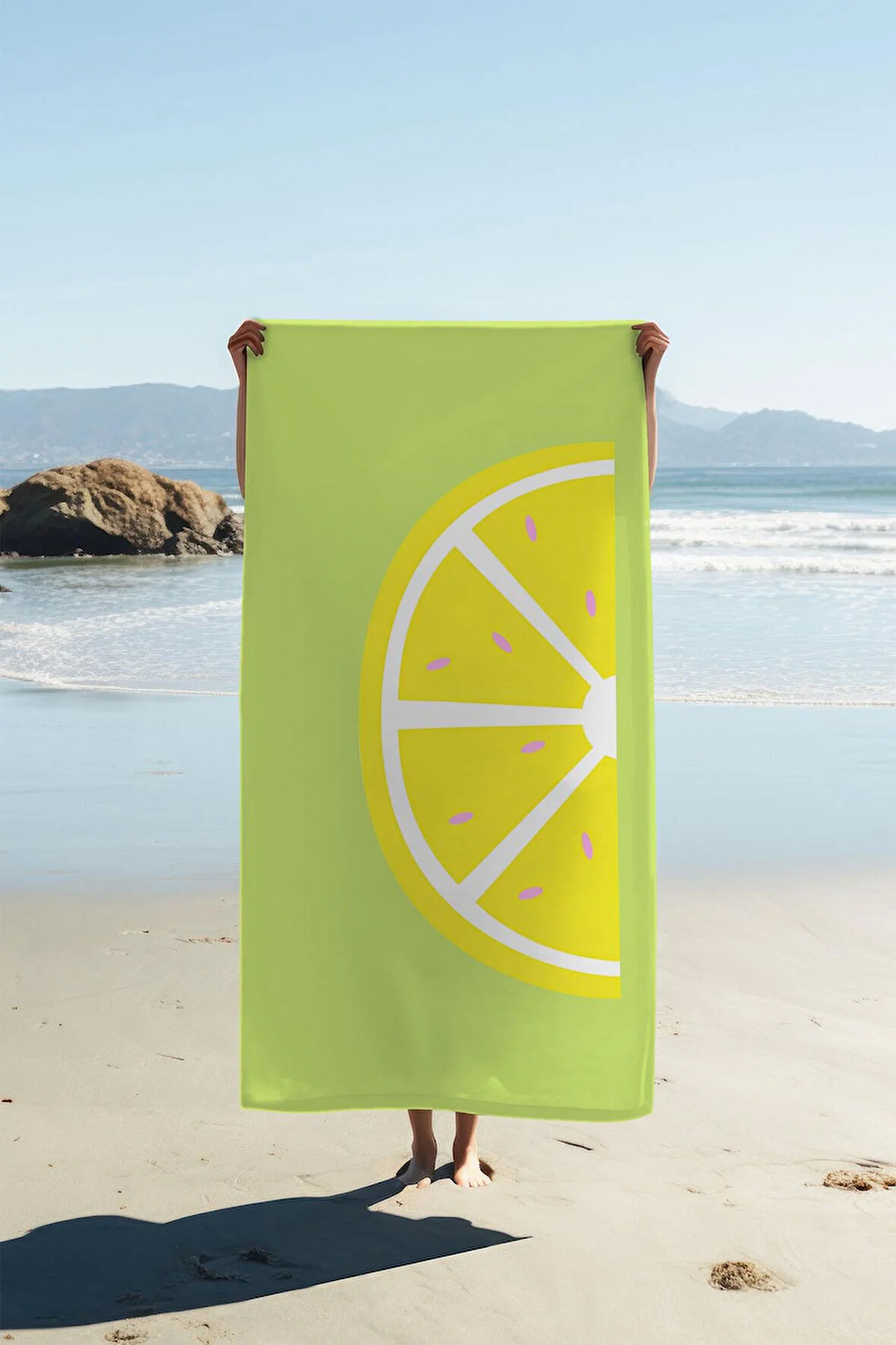 Dijital Baskı Plaj Deniz Havlusu Limon Desenli Peştamal HVL0162