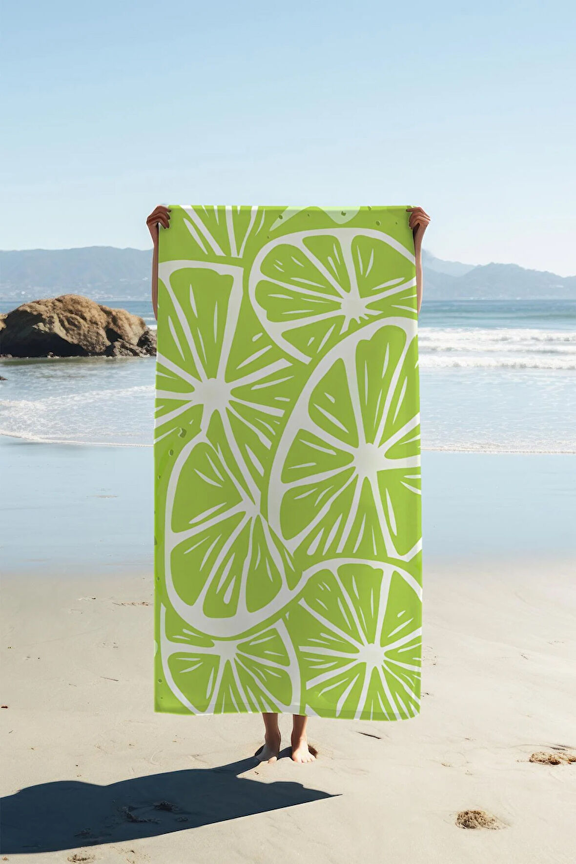 Dijital Baskı Plaj Deniz Havlusu Limon Desenli Peştamal HVL0164