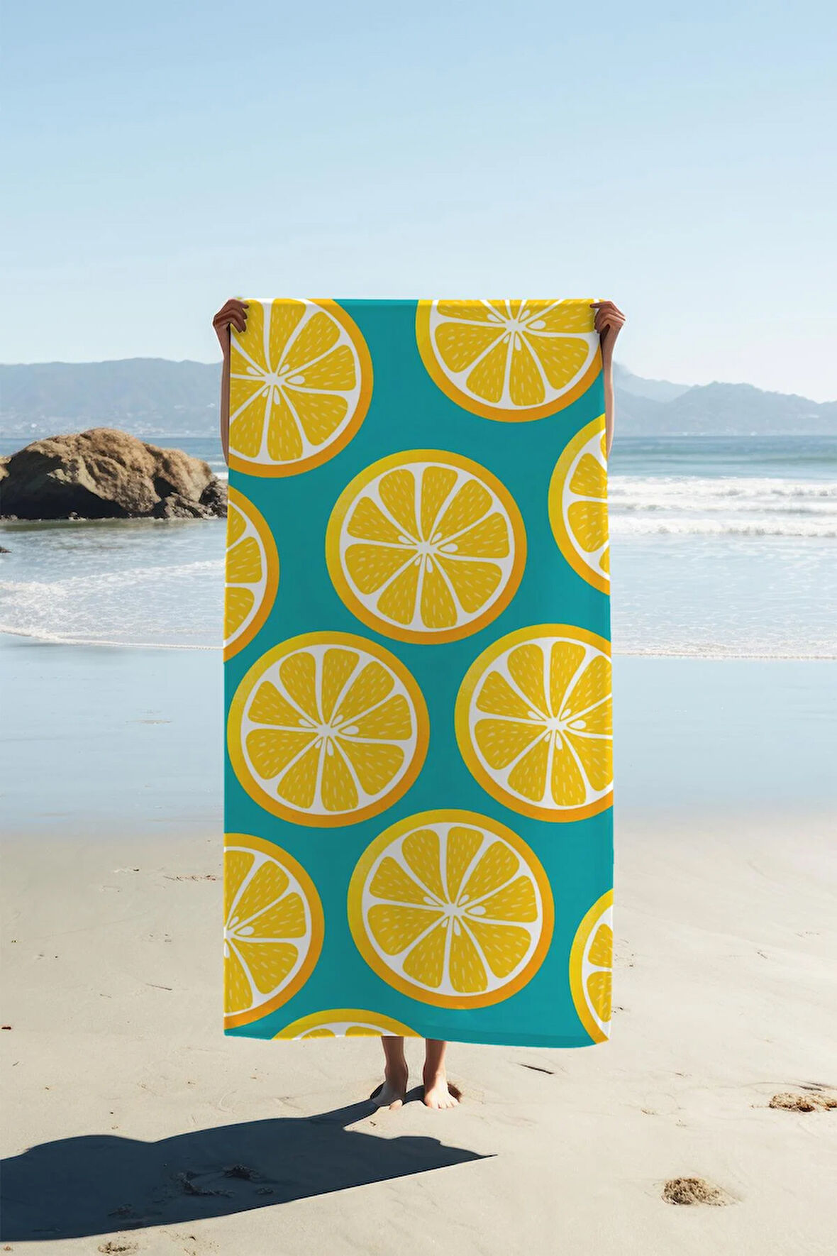Dijital Baskı Plaj Deniz Havlusu Limon Desenli Peştamal HVL0166