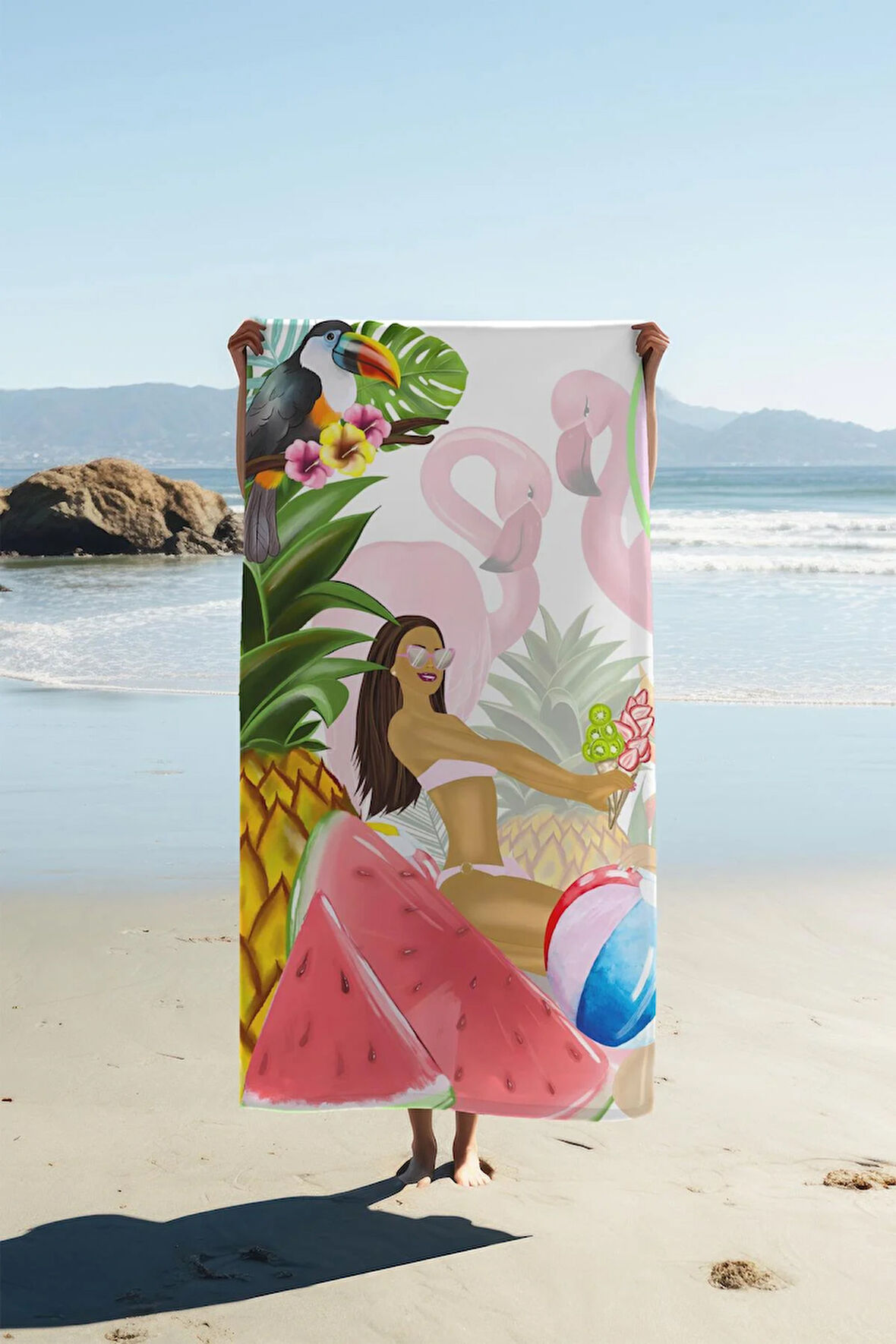 Dijital Baskı Plaj Deniz Havlusu Tropical Desenli Peştamal HVL0168