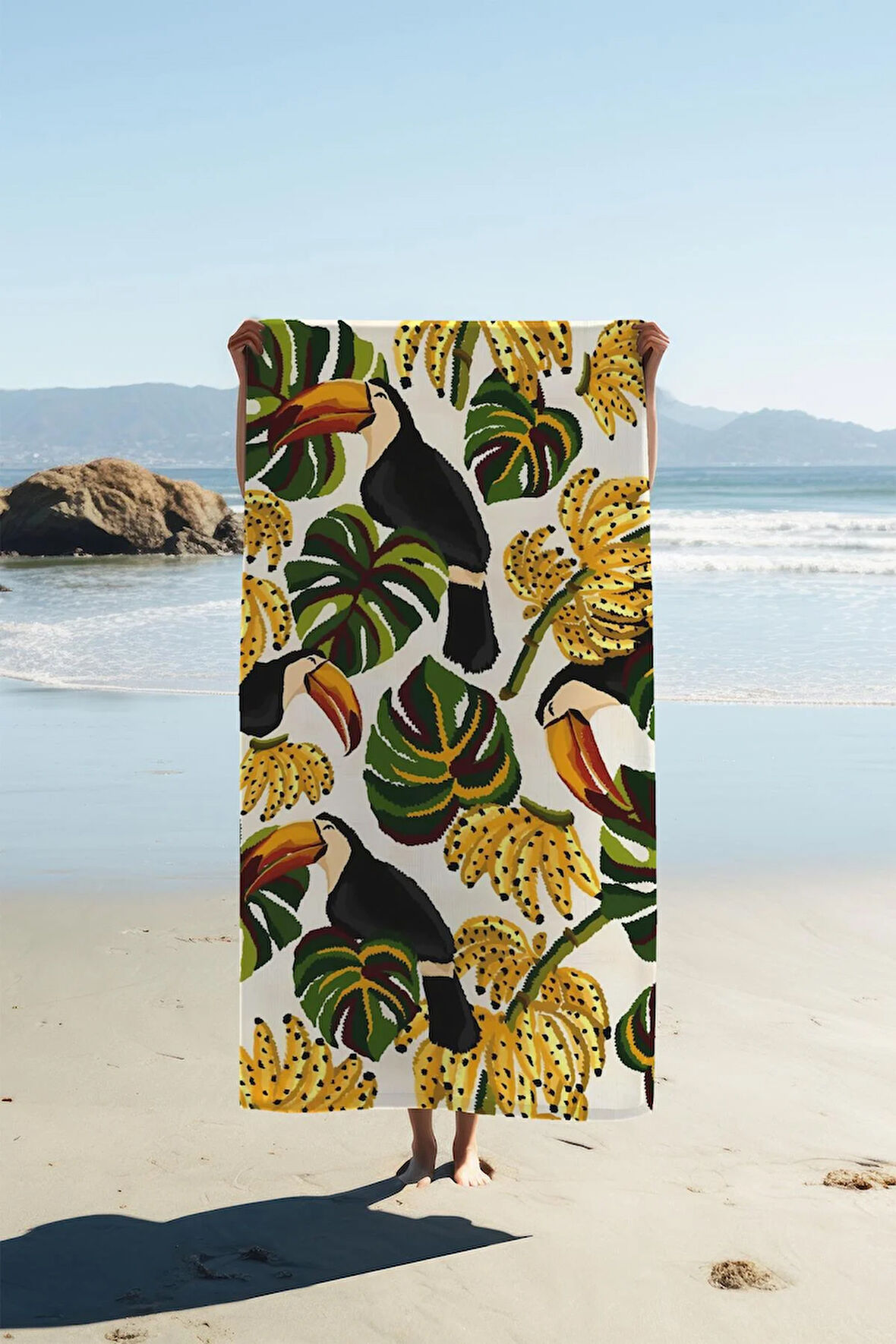 Dijital Baskı Plaj Deniz Havlusu Yaprak Desenli Peştamal HVL0178