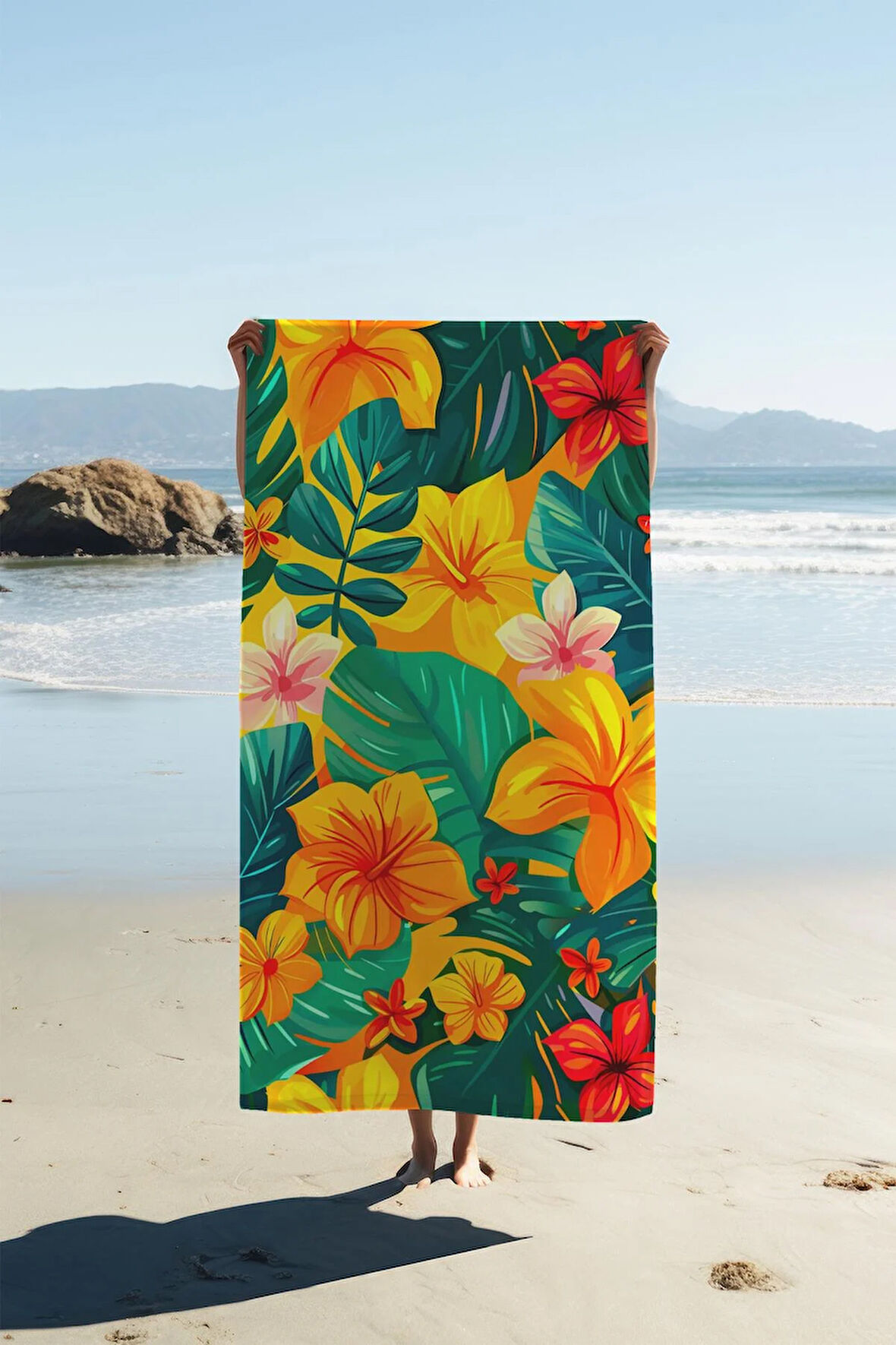 Dijital Baskı Plaj Deniz Havlusu Çiçek Desenli Peştamal HVL0179