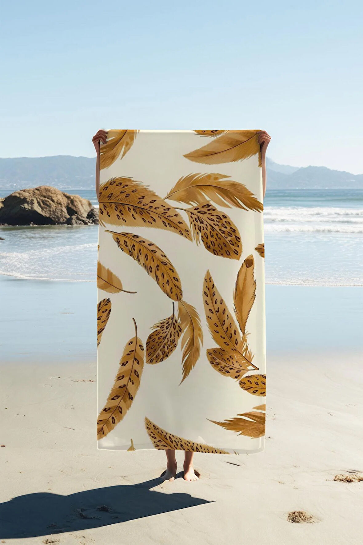 Dijital Baskı Plaj Deniz Havlusu Tüy Desenli Peştamal HVL0180