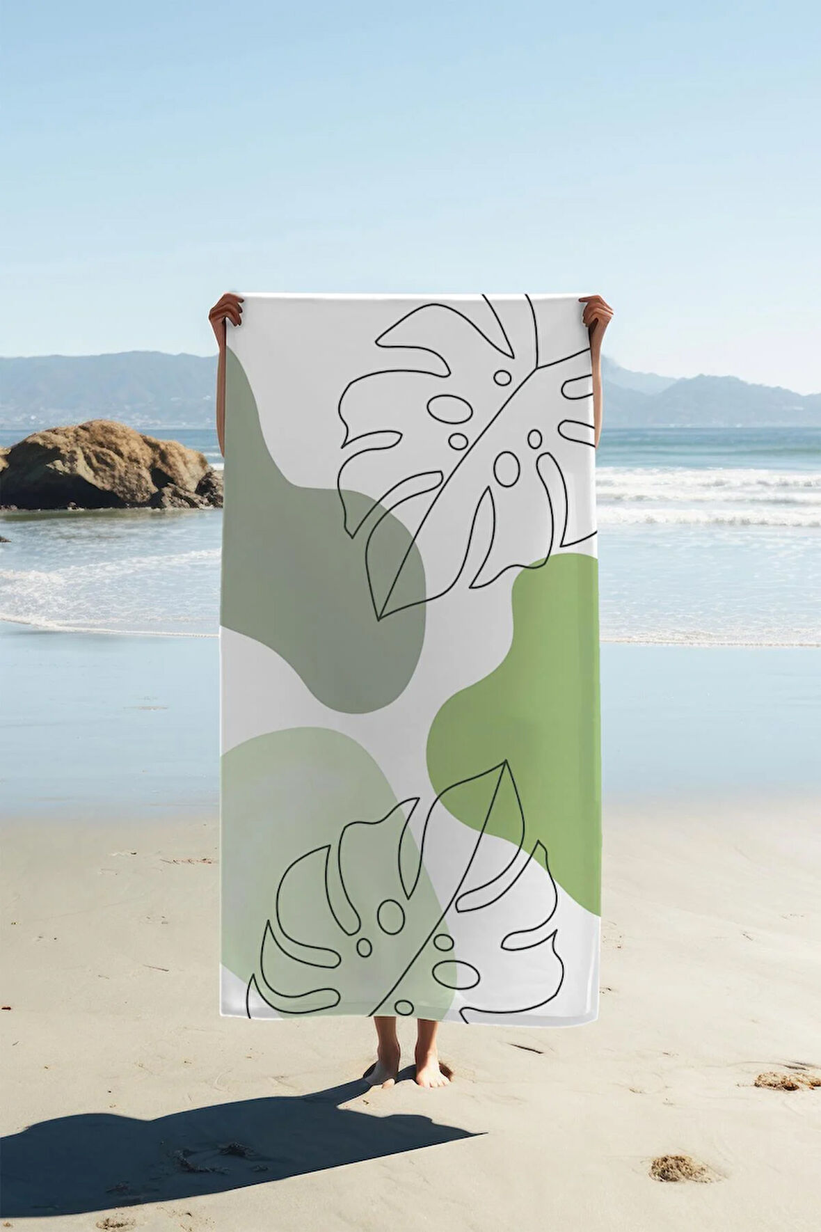 Dijital Baskı Plaj Deniz Havlusu Yaprak Desenli Peştamal HVL0184