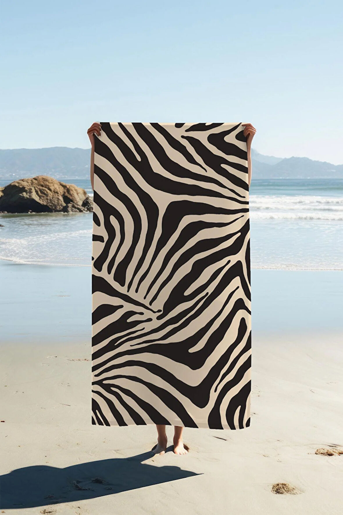 Dijital Baskı Plaj Deniz Havlusu Zebra Desenli Peştamal HVL0185