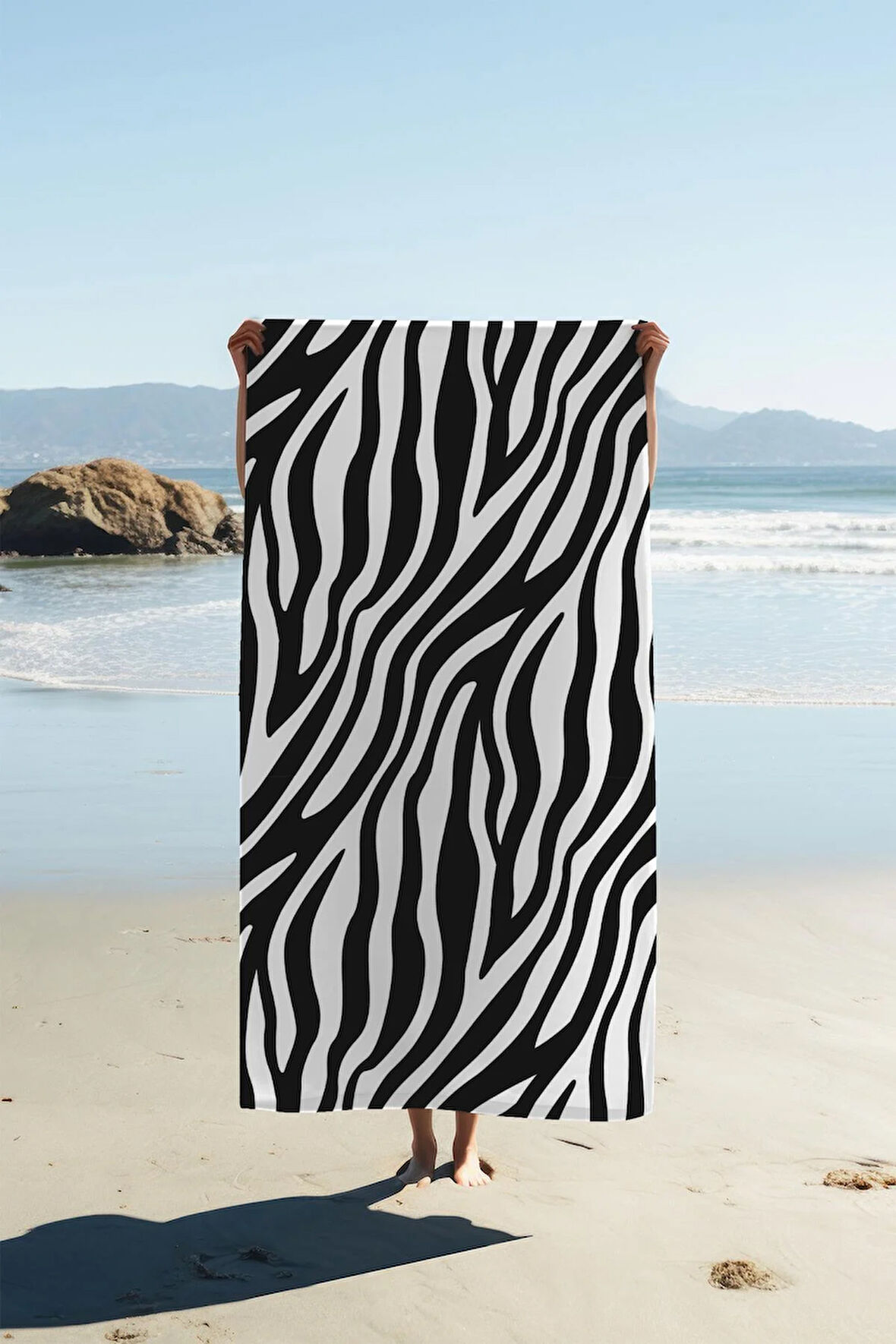 Dijital Baskı Plaj Deniz Havlusu Zebra Desenli Peştamal HVL0186