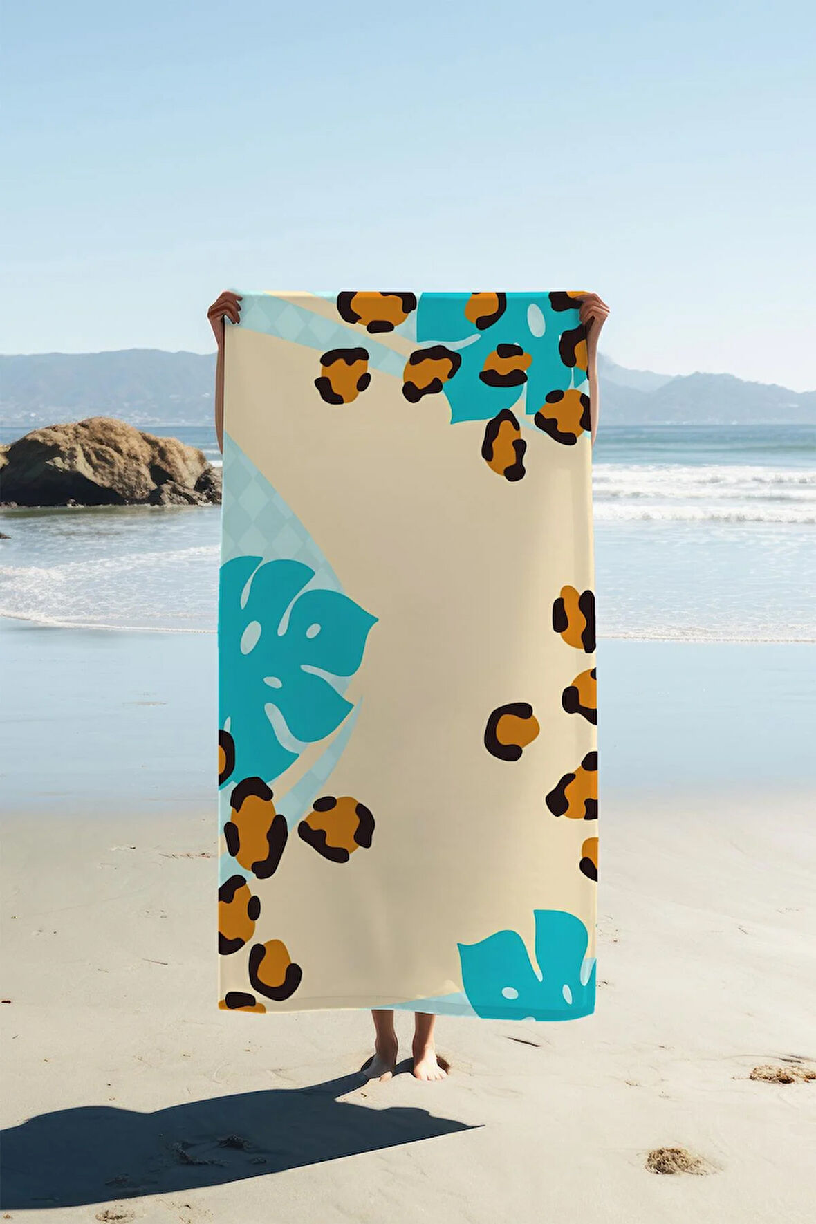 Dijital Baskı Plaj Deniz Havlusu Leopar Desenli Peştamal HVL0189