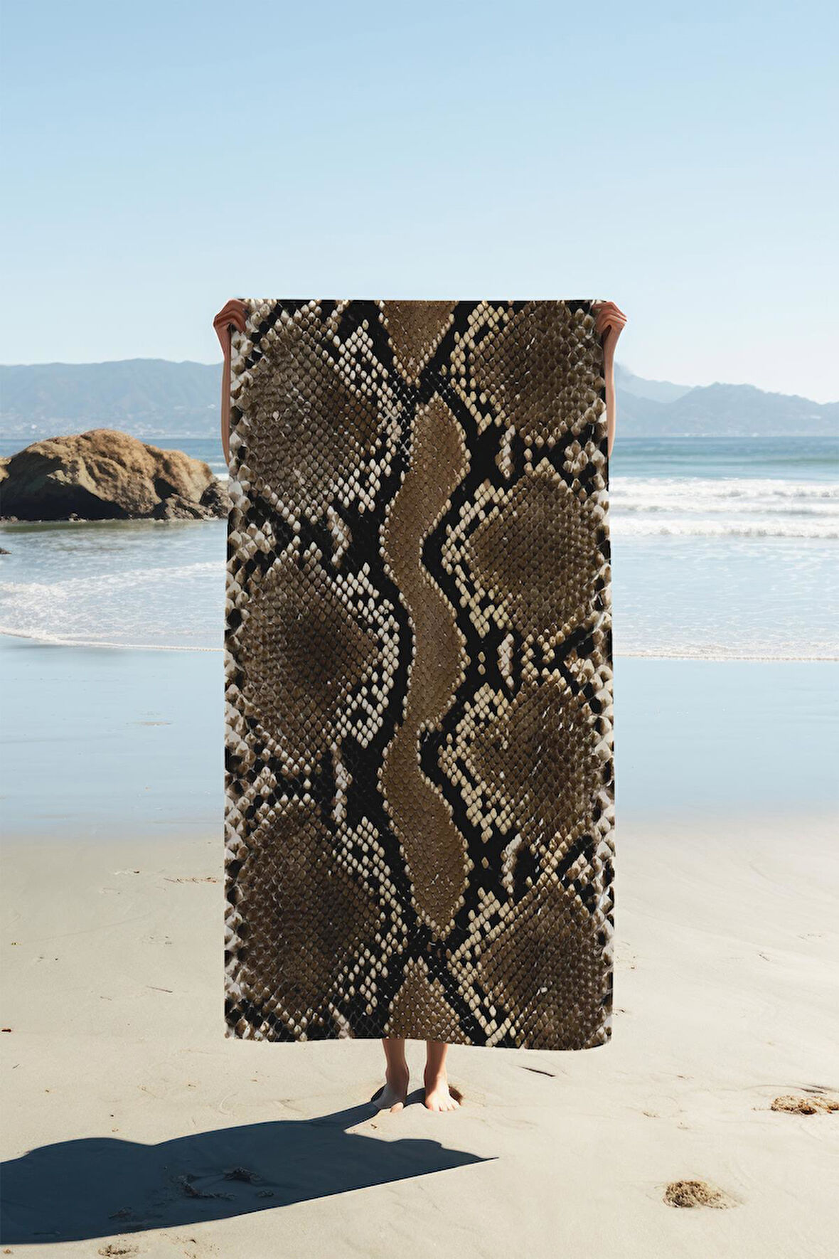 Dijital Baskı Plaj Deniz Havlusu Yılan Derisi Desenli Peştamal HVL0191