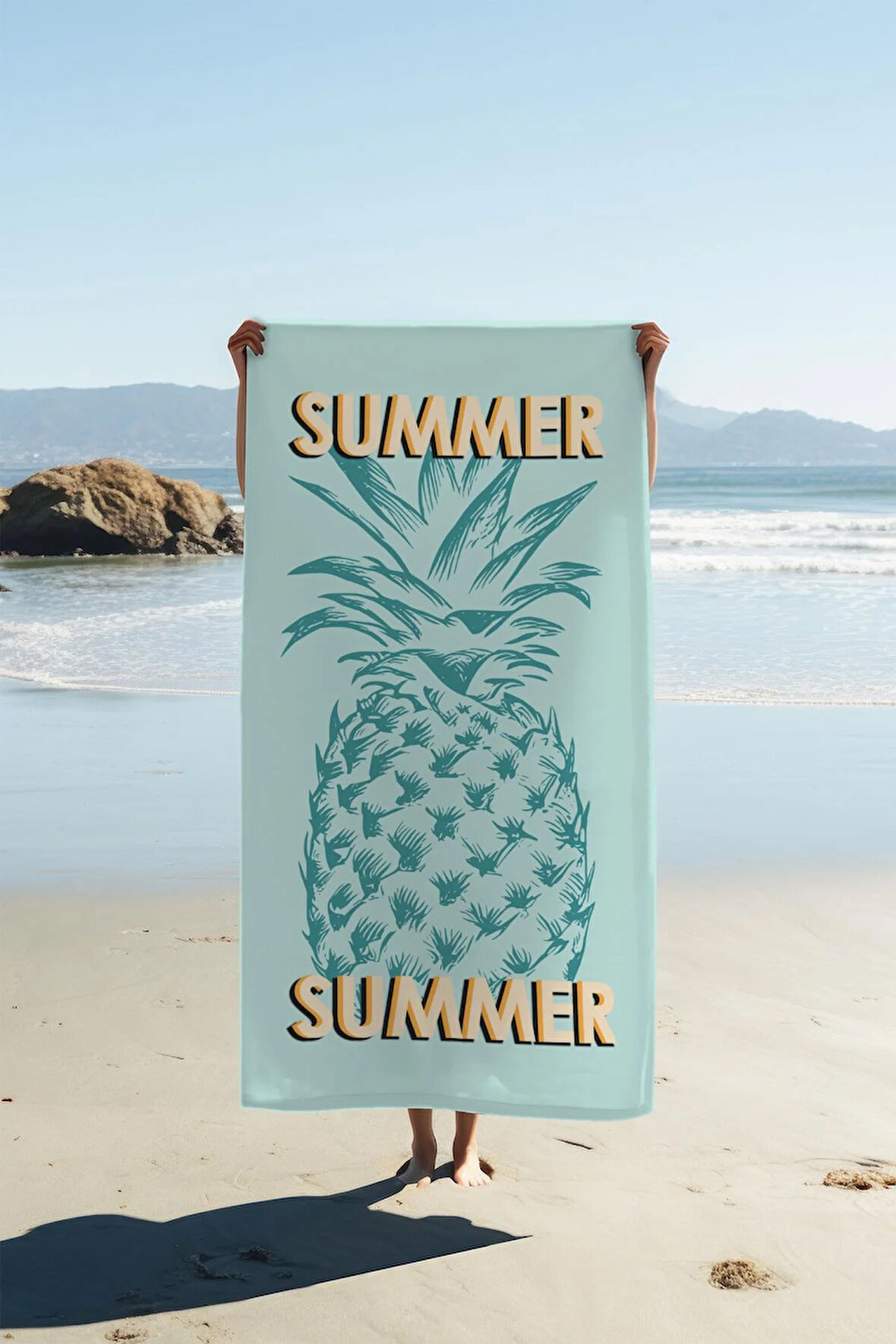 Dijital Baskı Plaj Deniz Havlusu Ananas Desenli Peştamal HVL0093