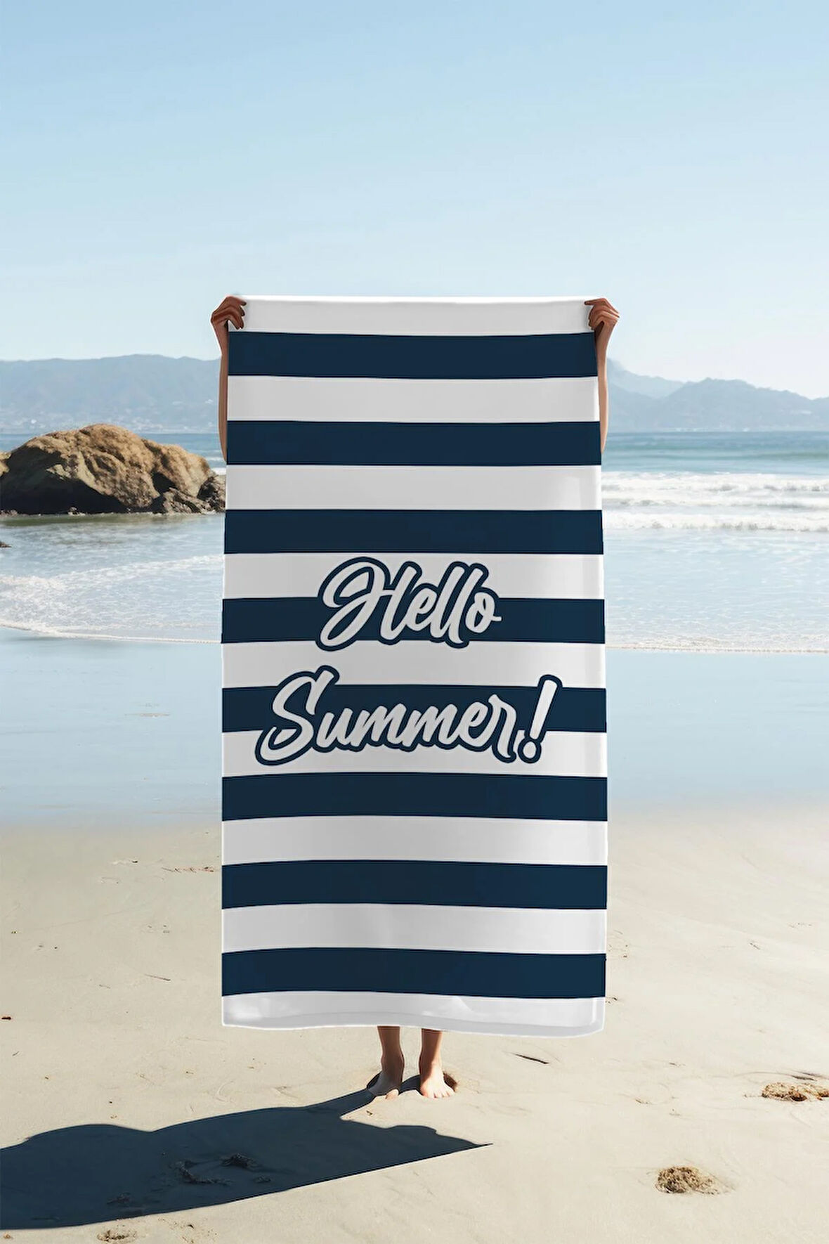 Dijital Baskı Plaj Deniz Havlusu Hello Summer Desenli Peştamal HVL0098
