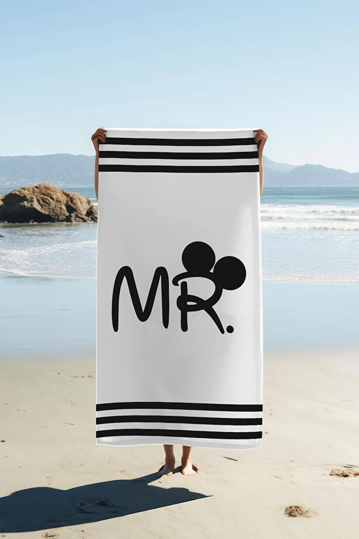Dijital Baskı Plaj Deniz Havlusu Mr Mickey Desenli Peştamal HVL0102