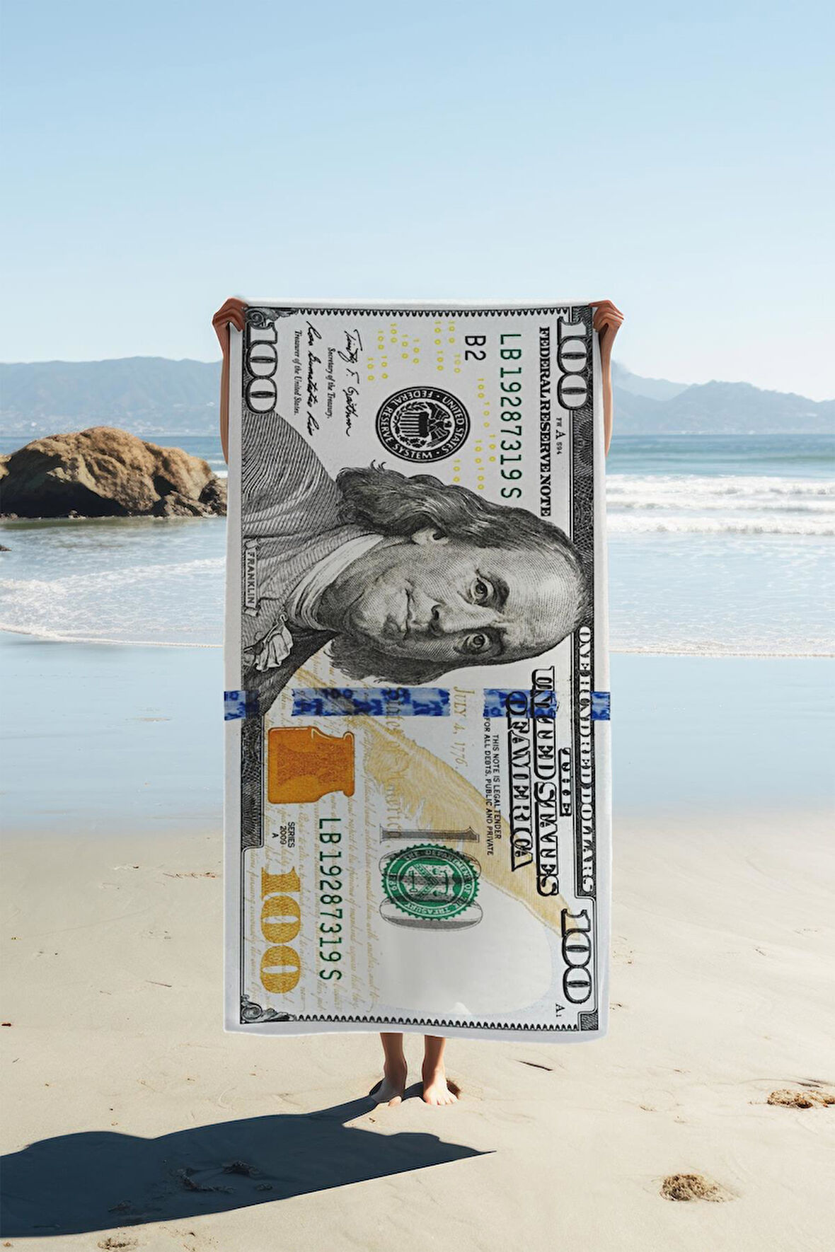 Dijital Baskı Plaj Deniz Havlusu Dolar Desenli Peştamal HVL0103