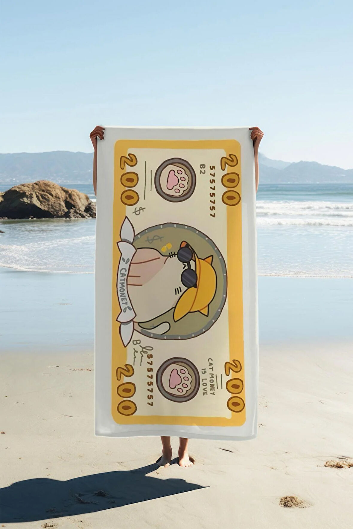 Dijital Baskı Plaj Deniz Havlusu Kedi Figürlü Dolar Peştamal HVL0106